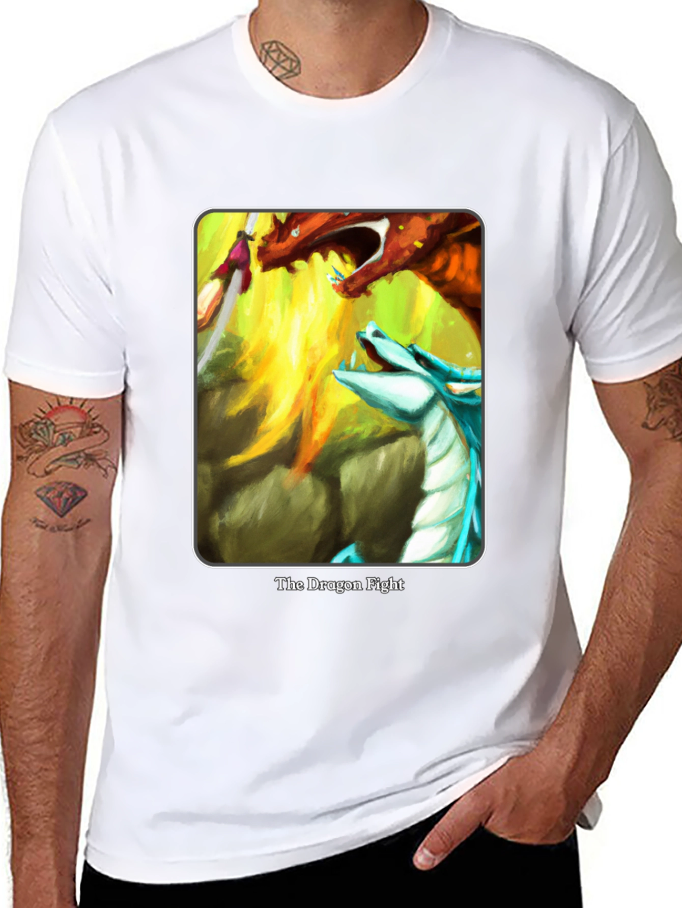 Dragon Fight Graphic Tee - Fantasy Art T-Shirt