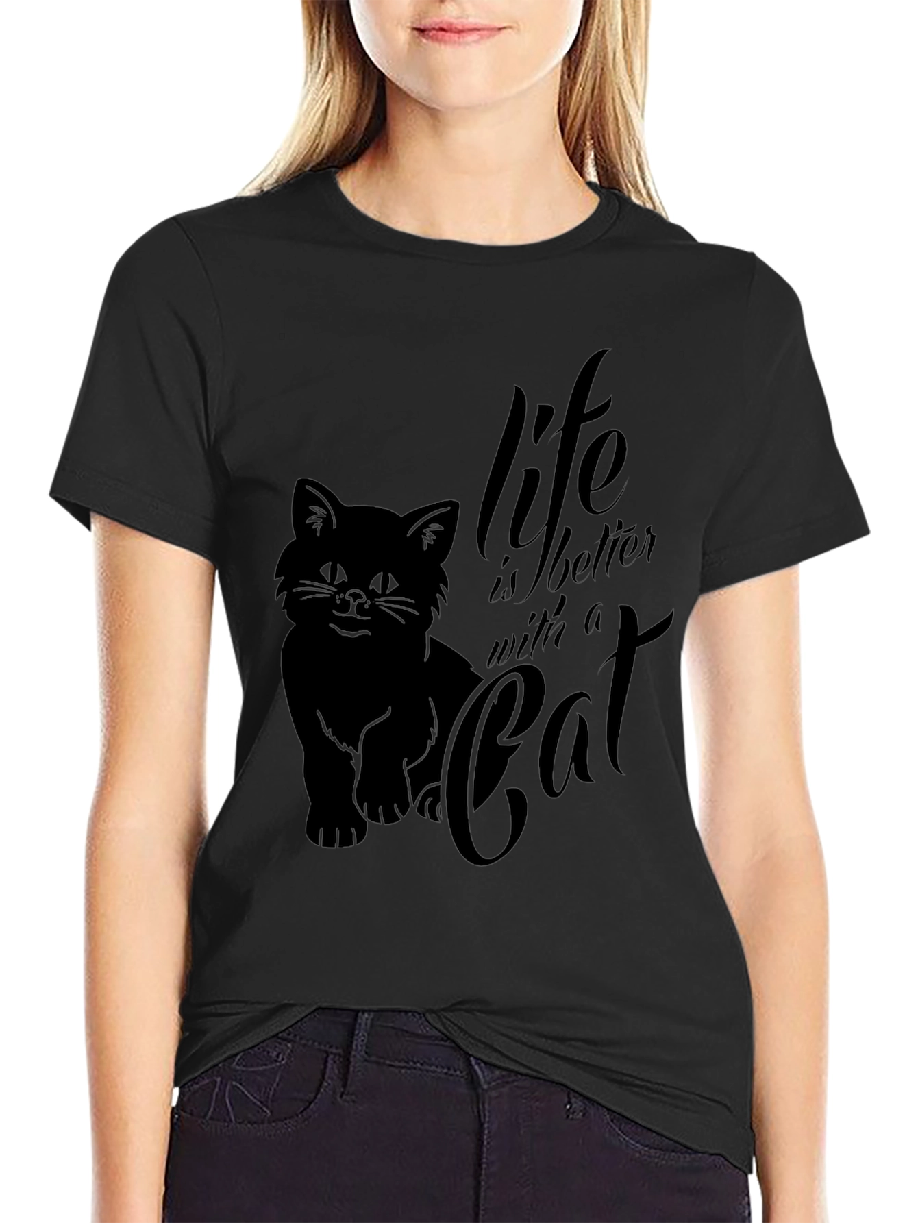 Life is Better with a Cat Black T-Shirt