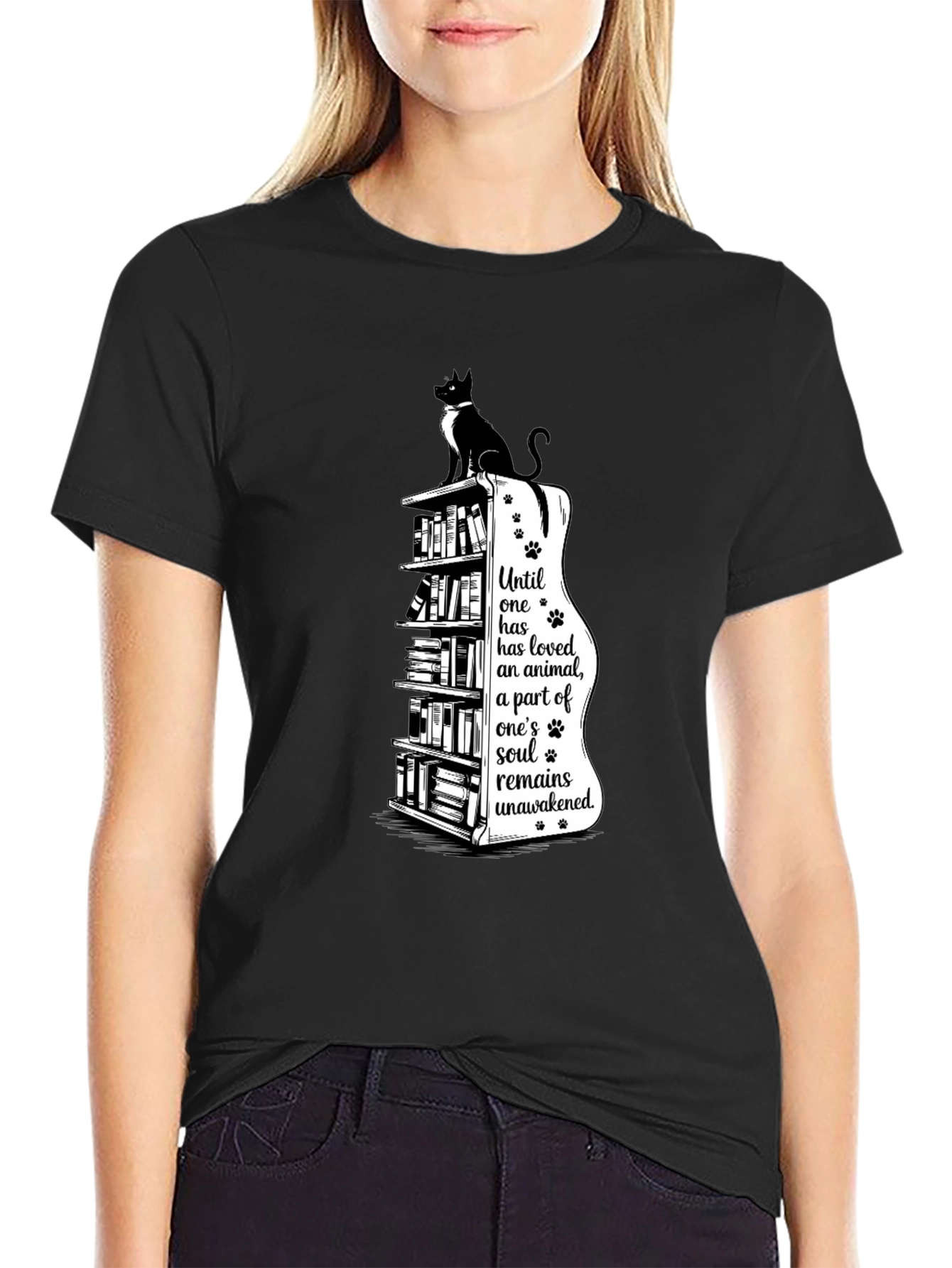 Cat & Books T-Shirt - Awakened Soul