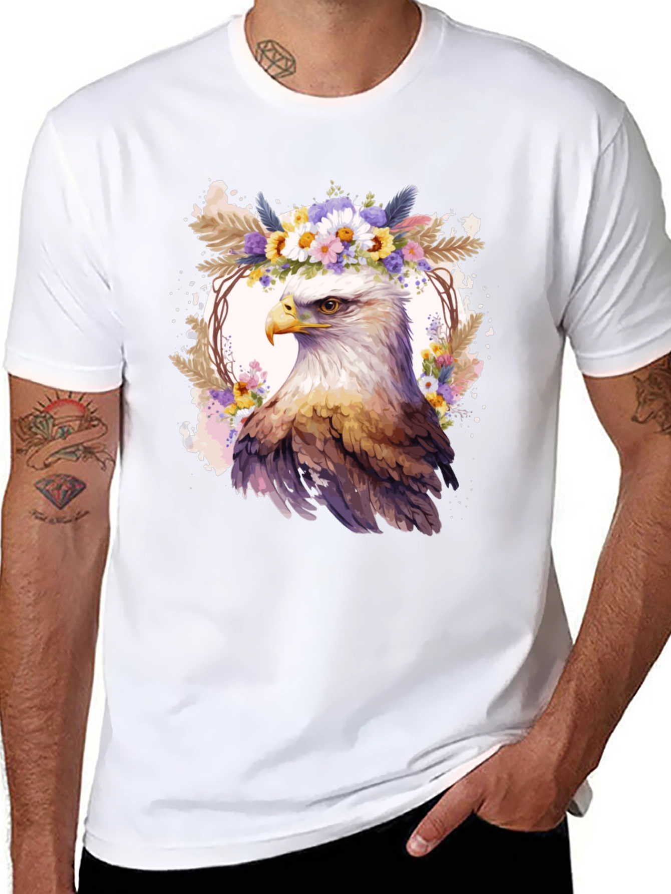 Eagle Floral Wreath Graphic T-Shirt