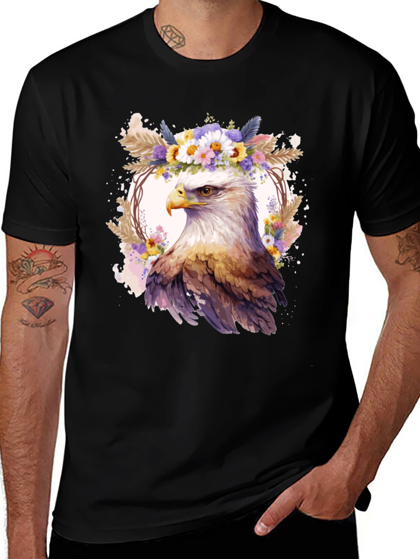 Eagle Floral Wreath Graphic T-Shirt