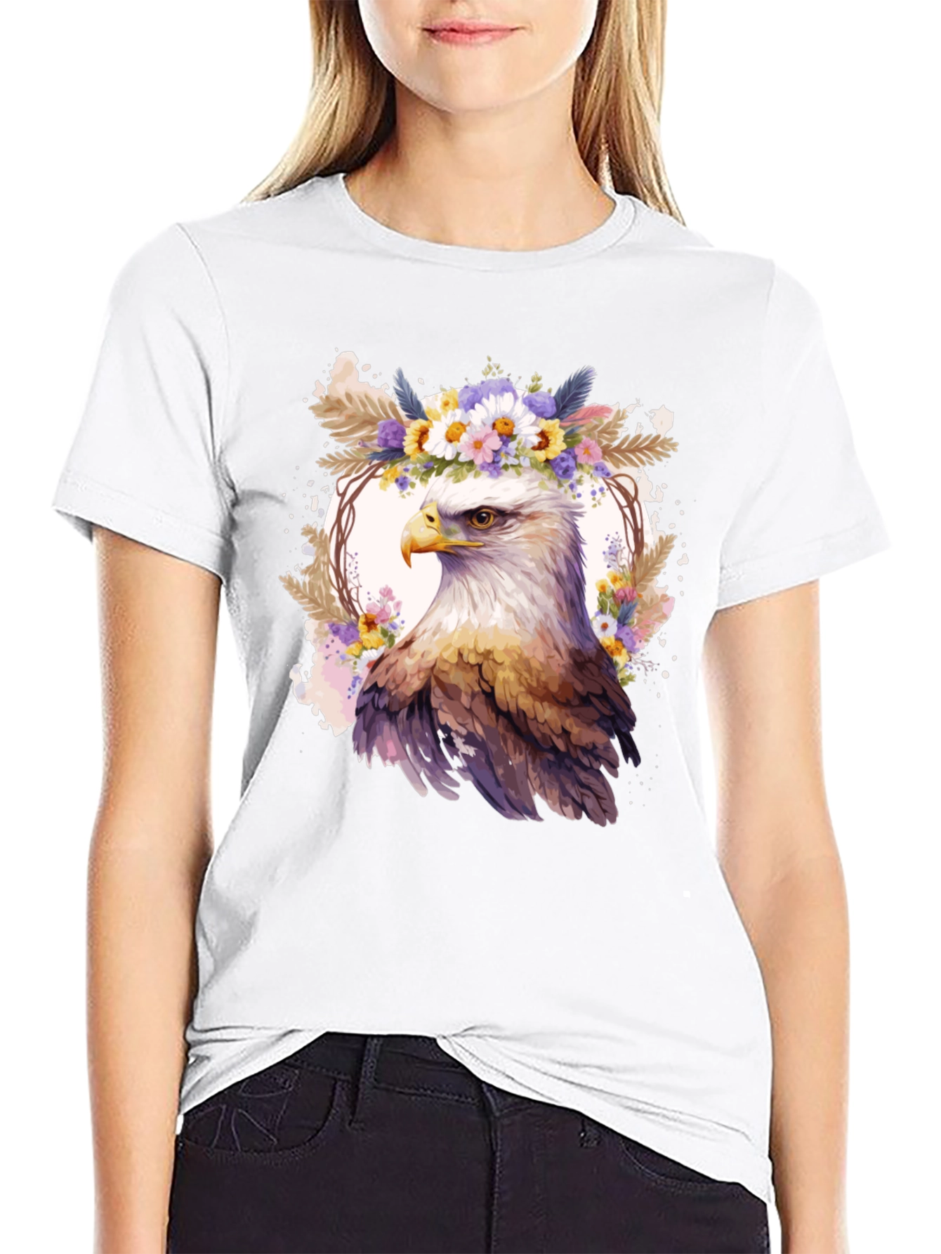 Eagle Floral Wreath Graphic T-Shirt