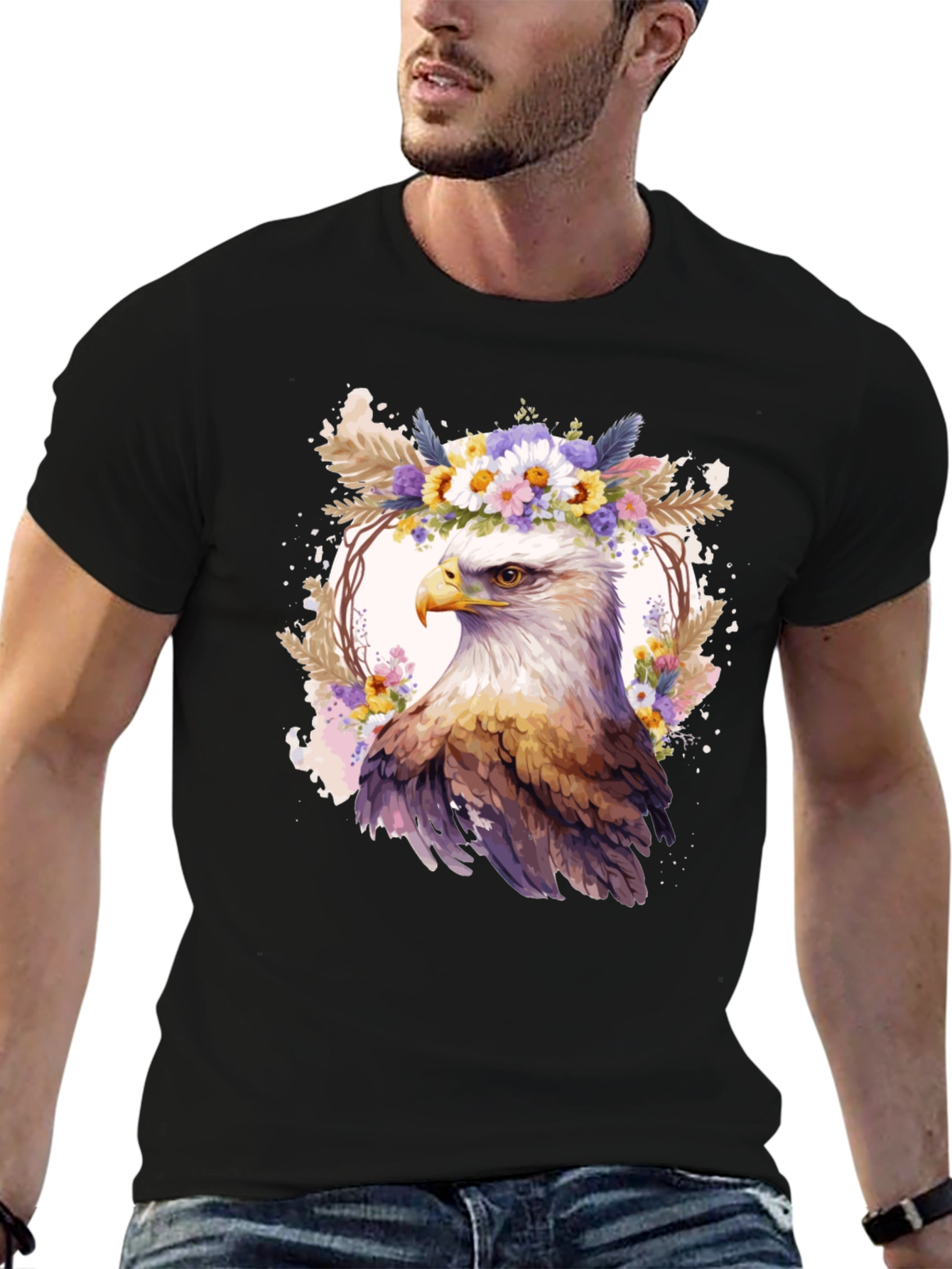 Eagle Floral Wreath Graphic T-Shirt