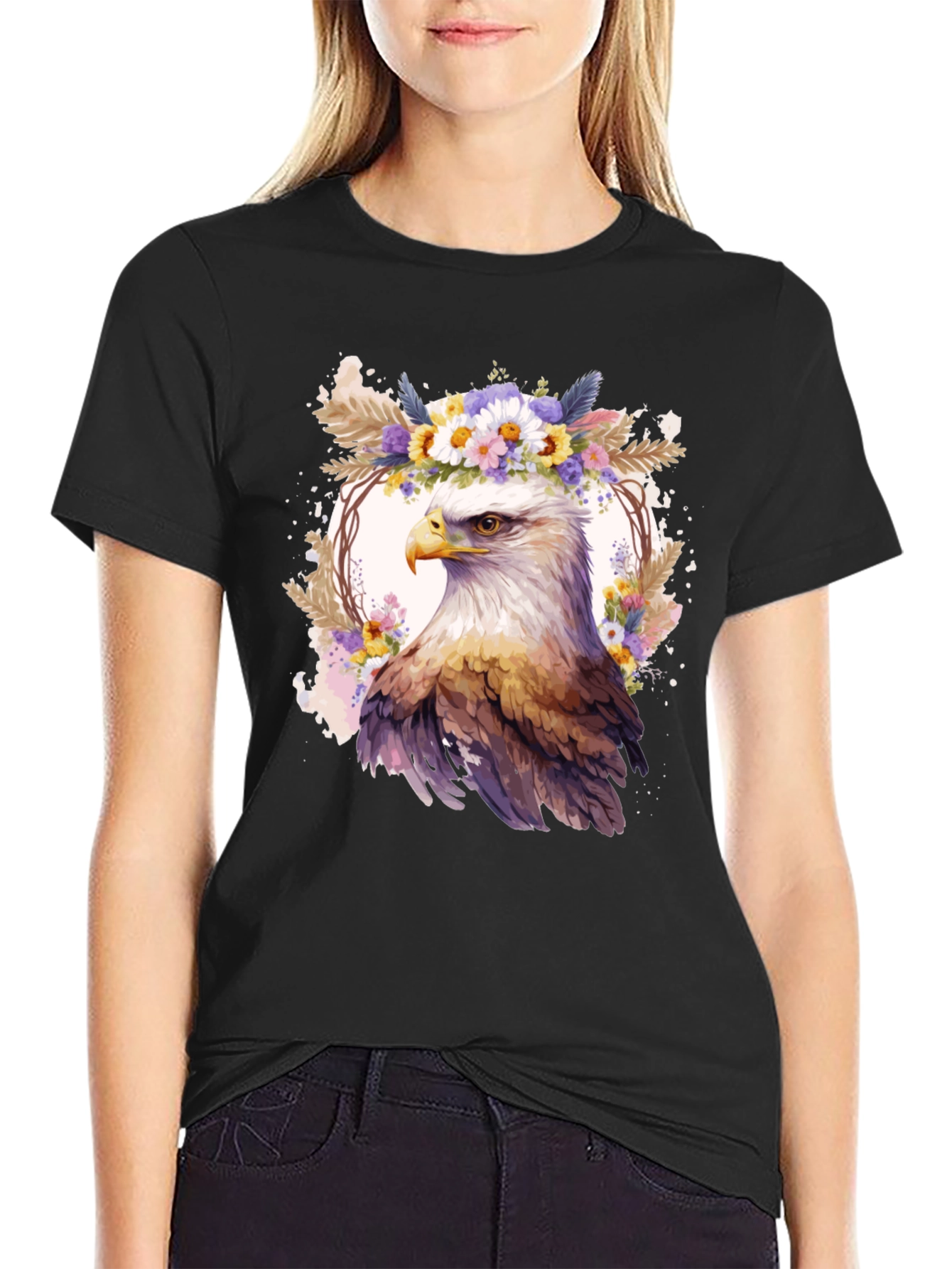 Eagle Floral Wreath Graphic T-Shirt
