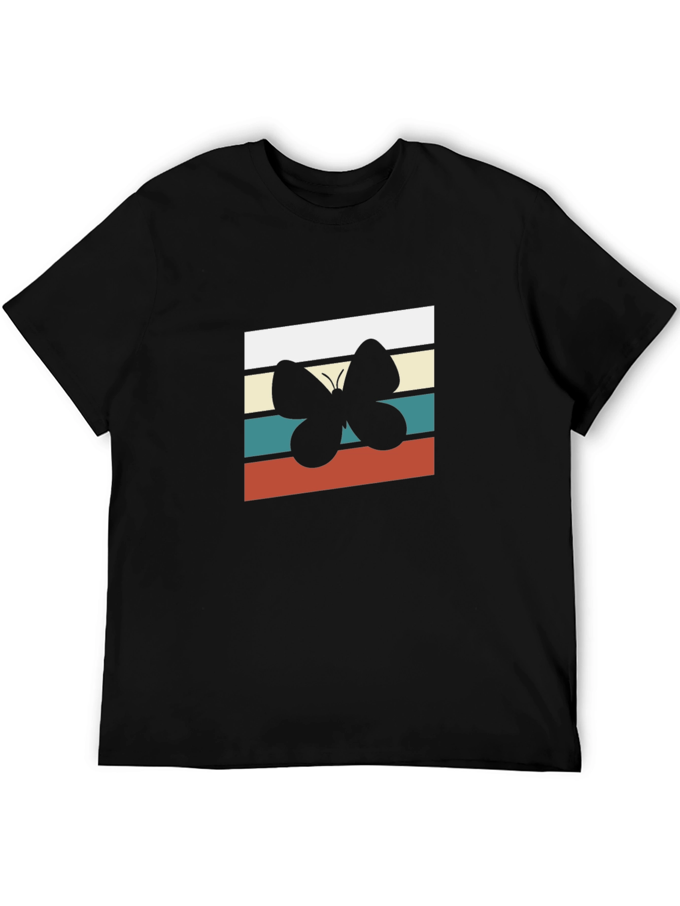 Retro Butterfly Graphic Tee - Stylish Mens Black T-Shirt