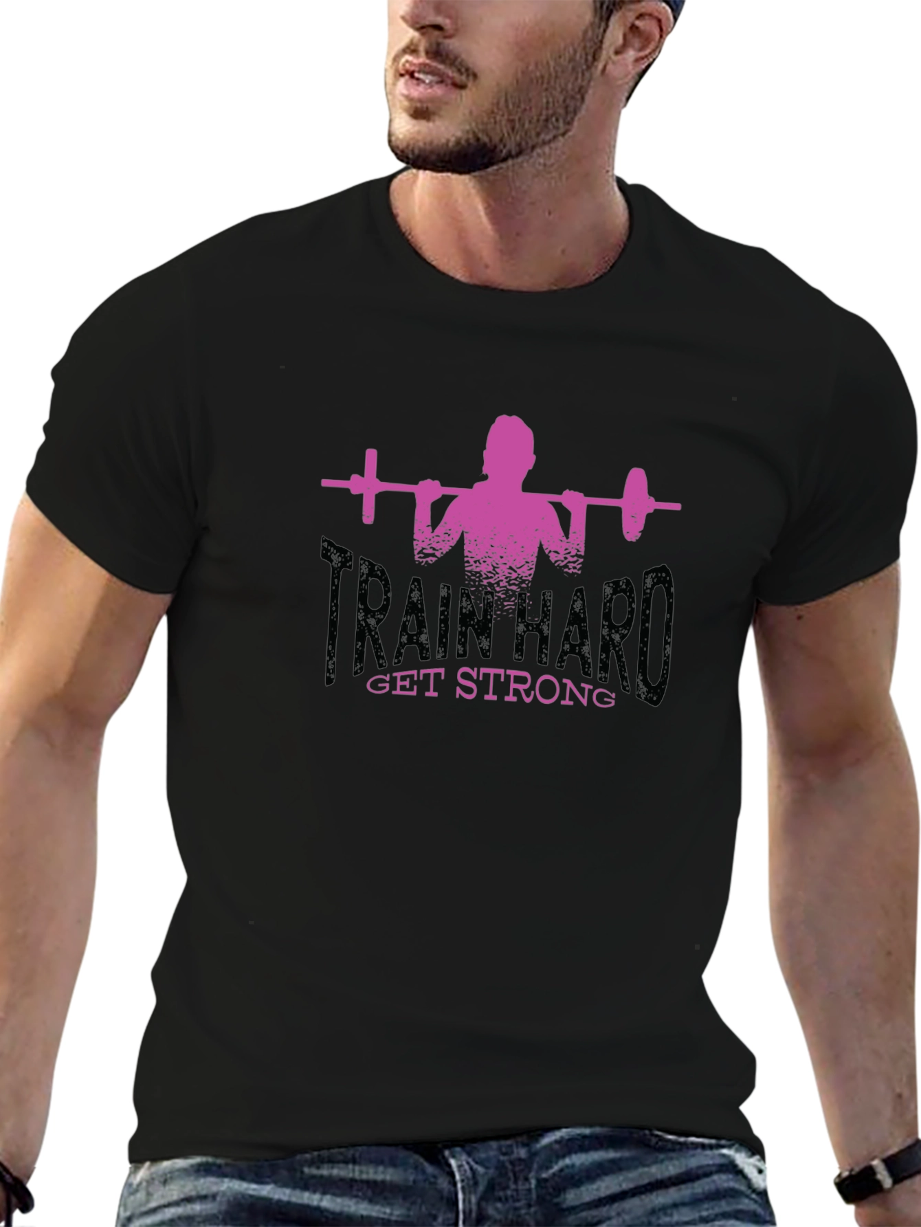 Train Hard Get Strong Graphic Tee - Black
