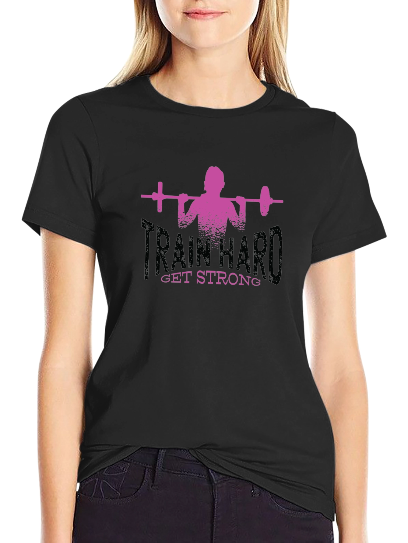 Train Hard Get Strong Graphic Tee - Black