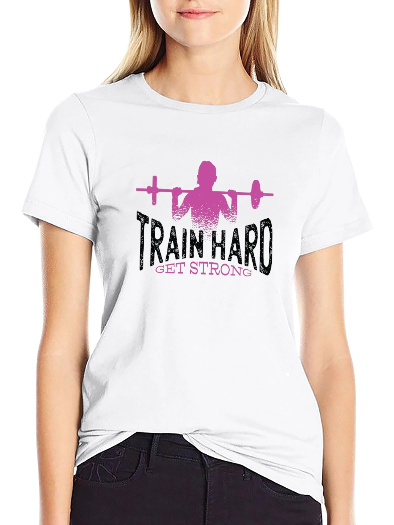 Train Hard Get Strong Graphic Tee - Black