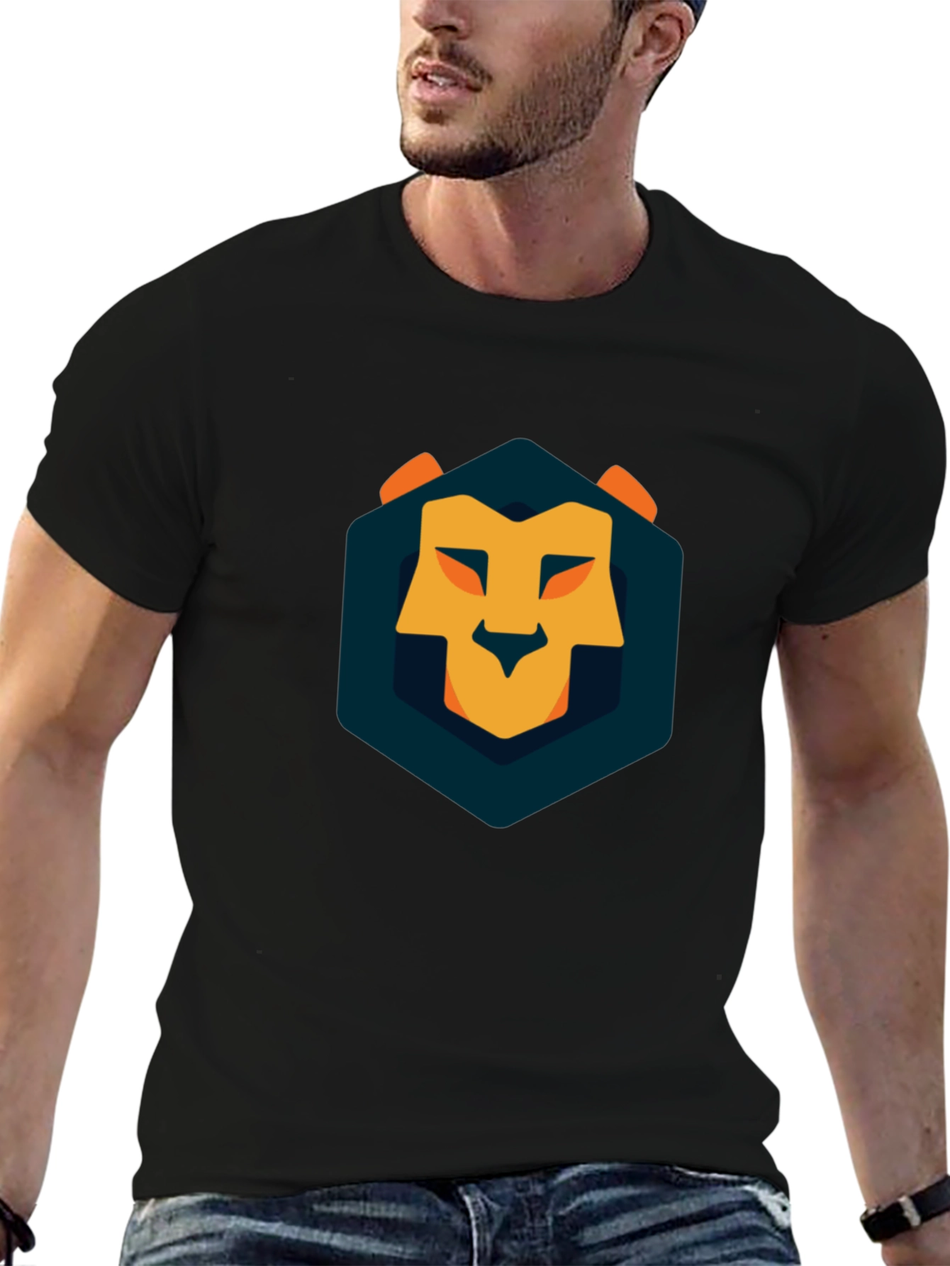 Geometric Lion Graphic Tee - Modern Style