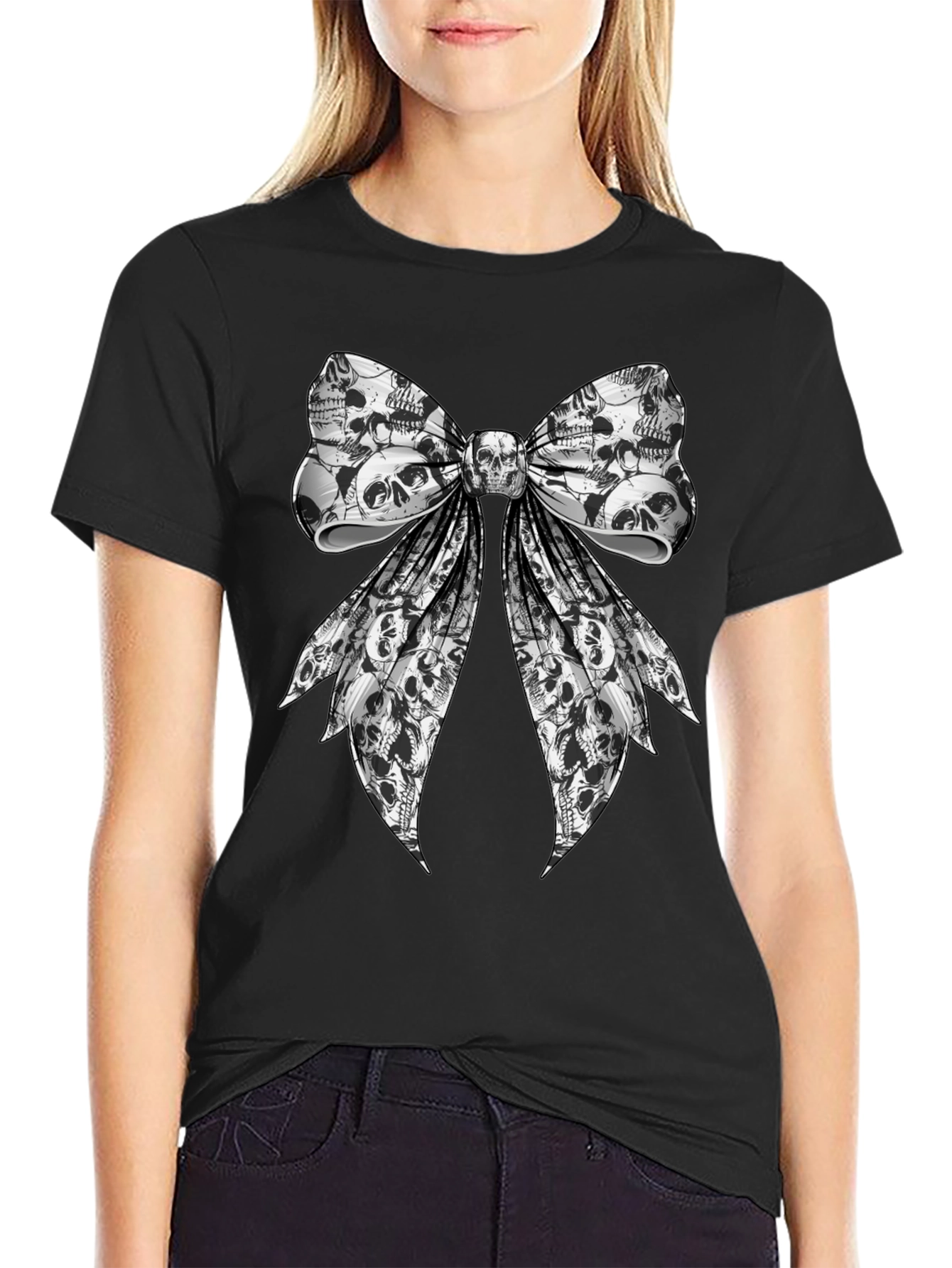 Skull Bow Graphic Tee - Rocker Style
