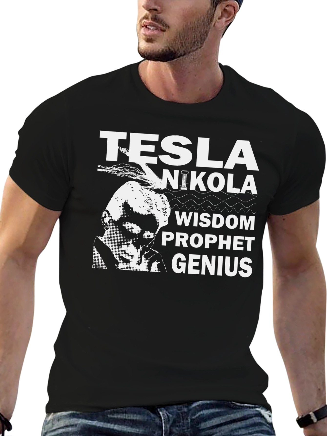 Tesla Nikola Wisdom Prophet Genius Black T-Shirt