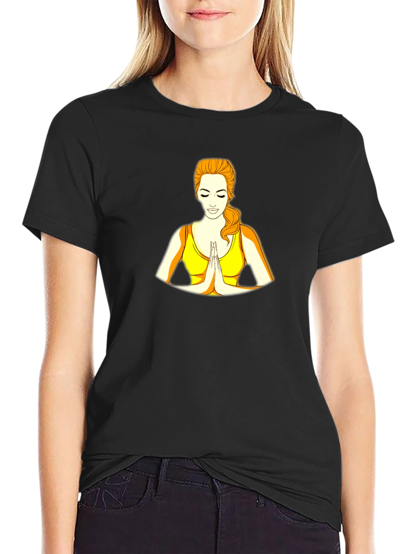 Yoga Girl Graphic Print Black T-Shirt
