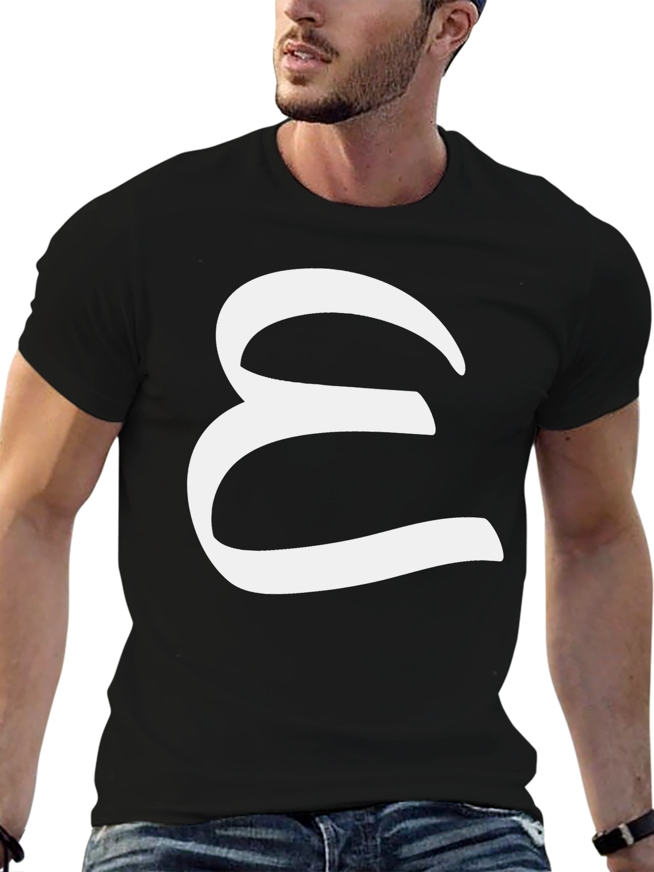 Elegant Black T-Shirt with White Letter Design