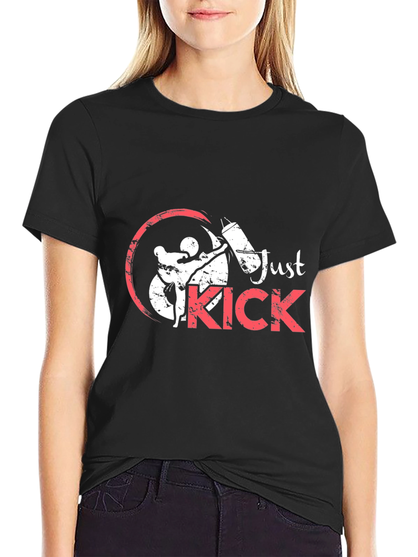 Just Kick Black Graphic Tee - Martial Arts Design