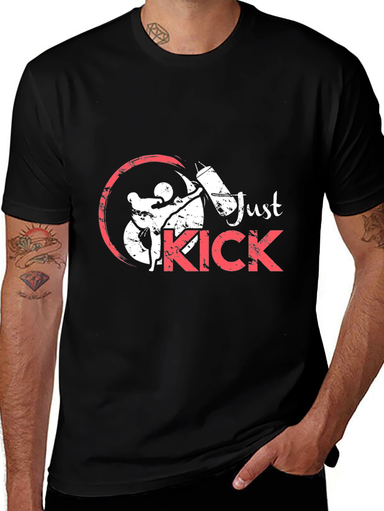 Just Kick Black Graphic Tee - Martial Arts Design
