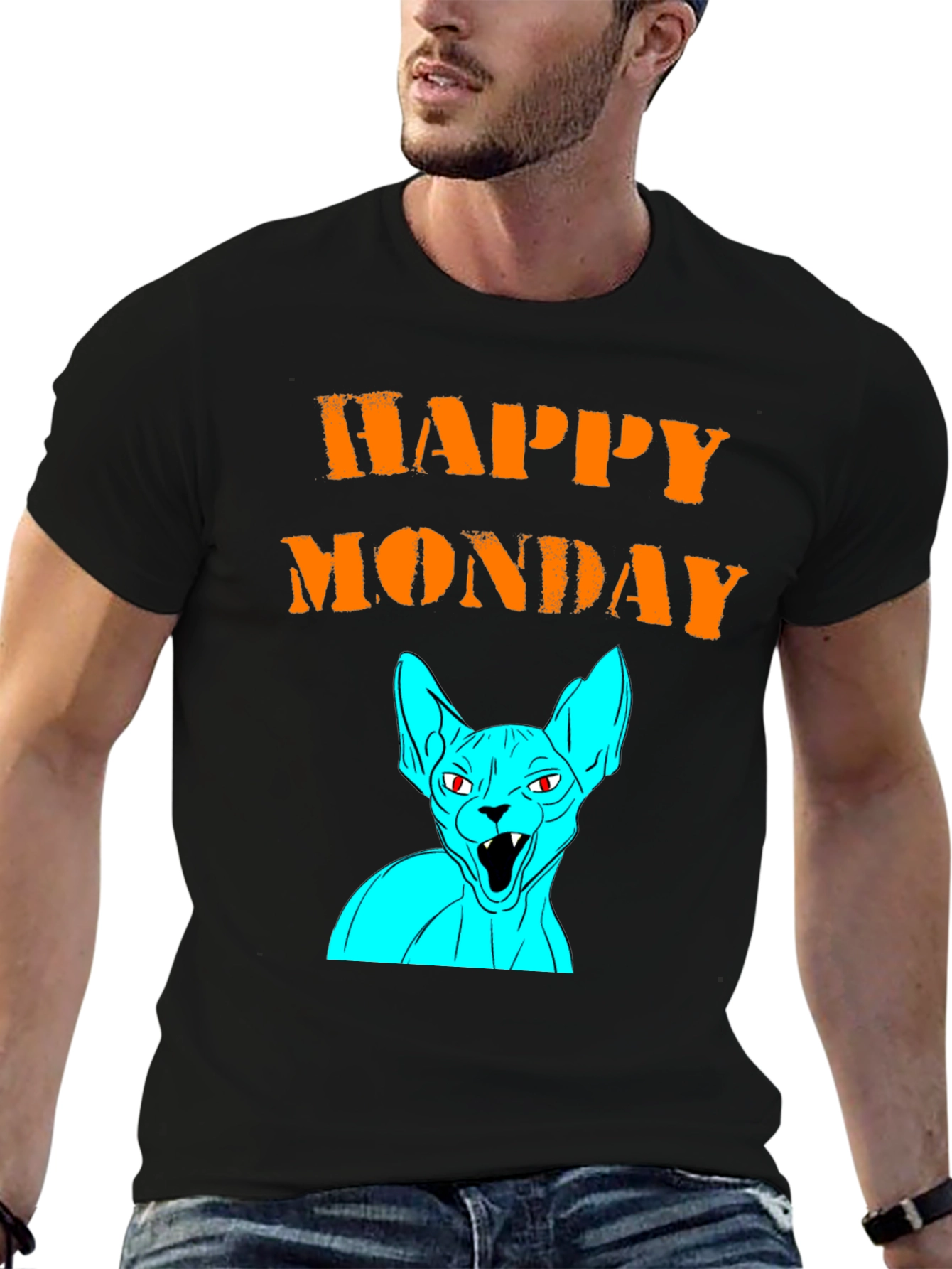 Happy Monday Graphic T-Shirt - Unique Cat Design