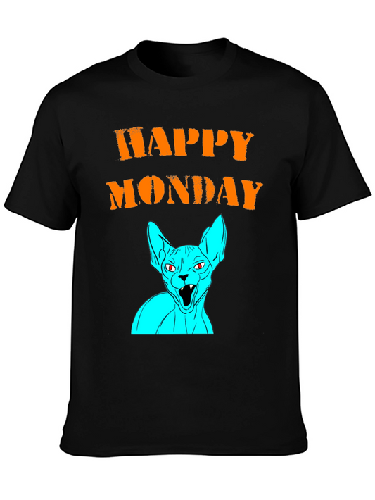 Happy Monday Graphic T-Shirt - Unique Cat Design