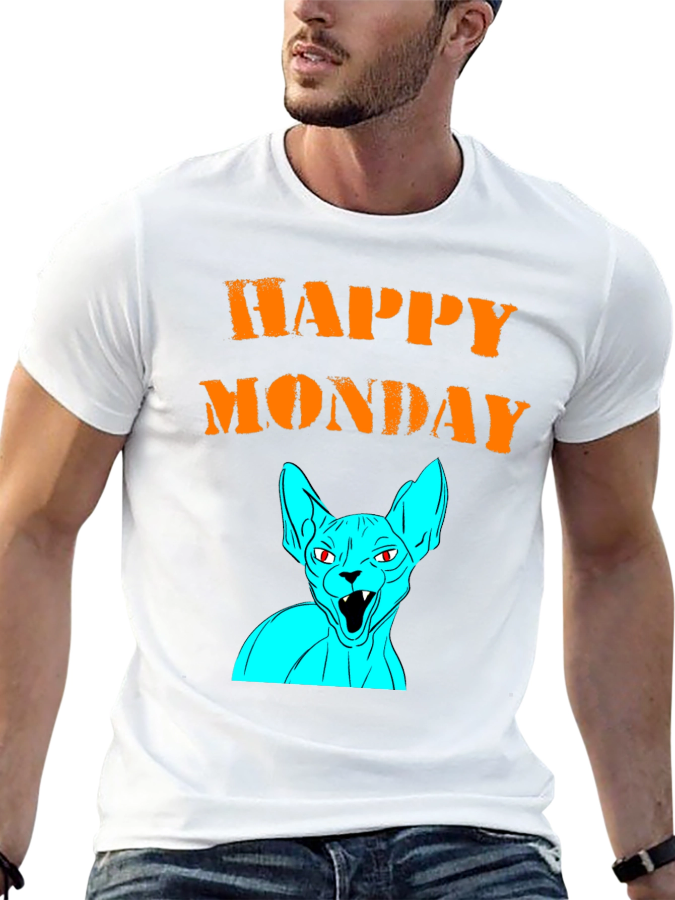 Happy Monday Graphic T-Shirt - Unique Cat Design