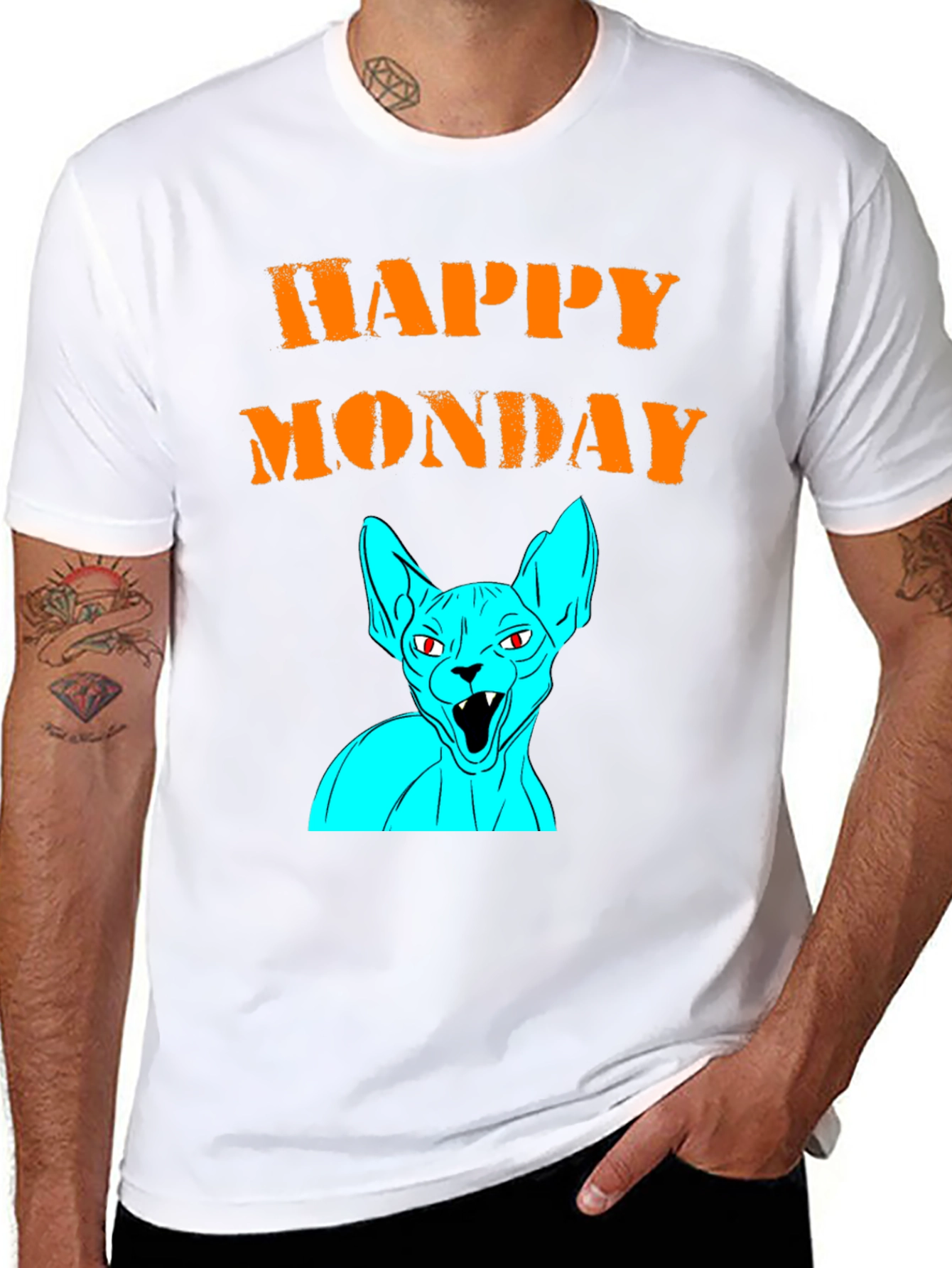 Happy Monday Graphic T-Shirt - Unique Cat Design