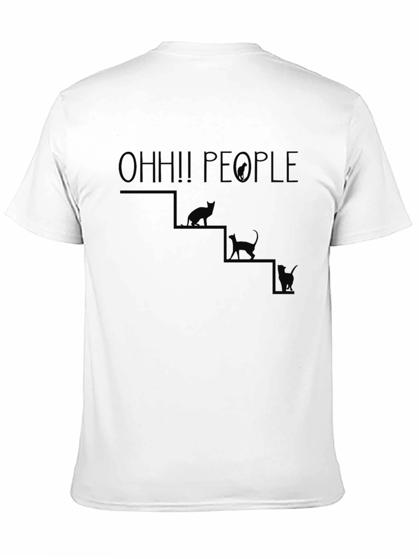 OHH!! PEOPLE Cat Stairs Graphic Black T-Shirt