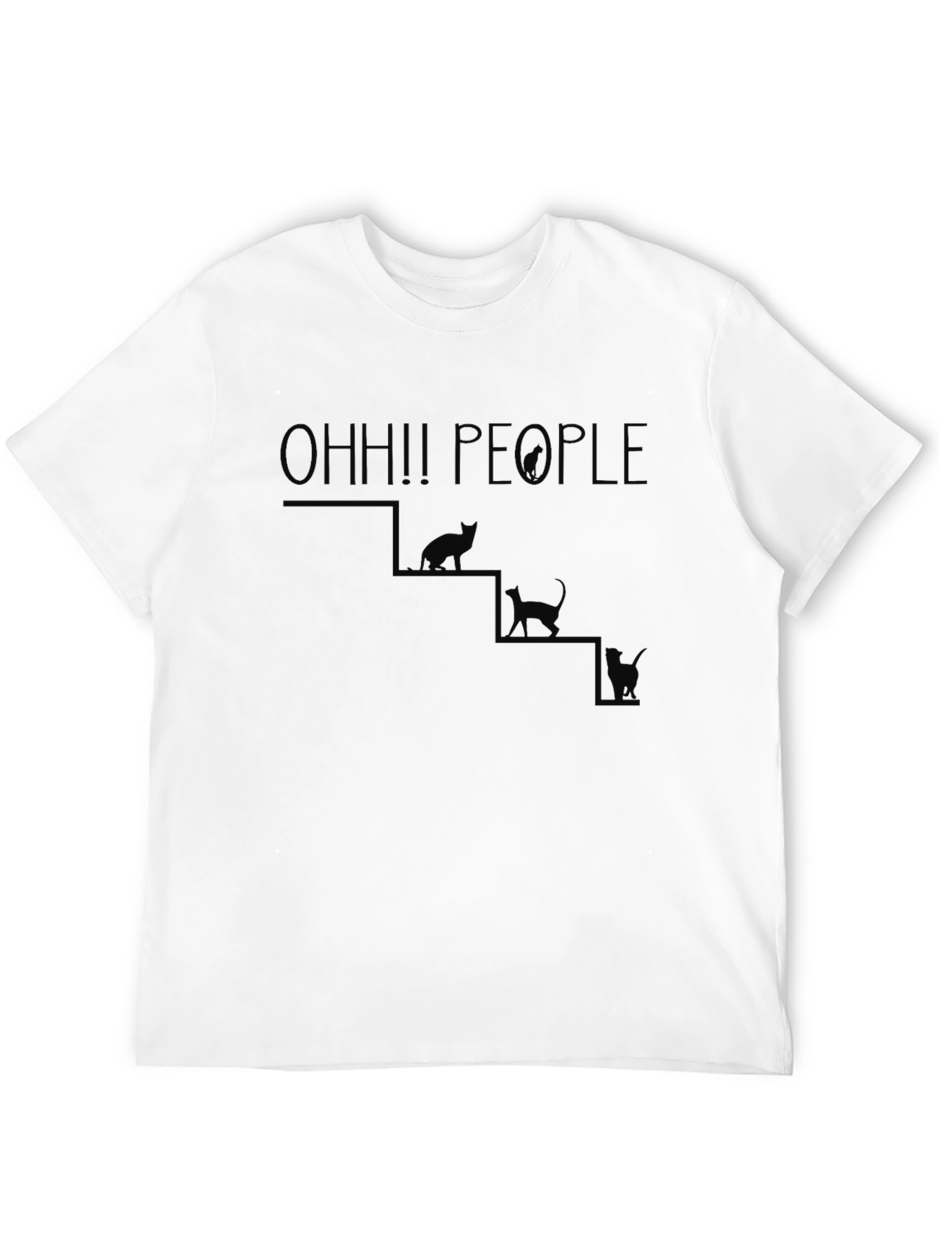 OHH!! PEOPLE Cat Stairs Graphic Black T-Shirt