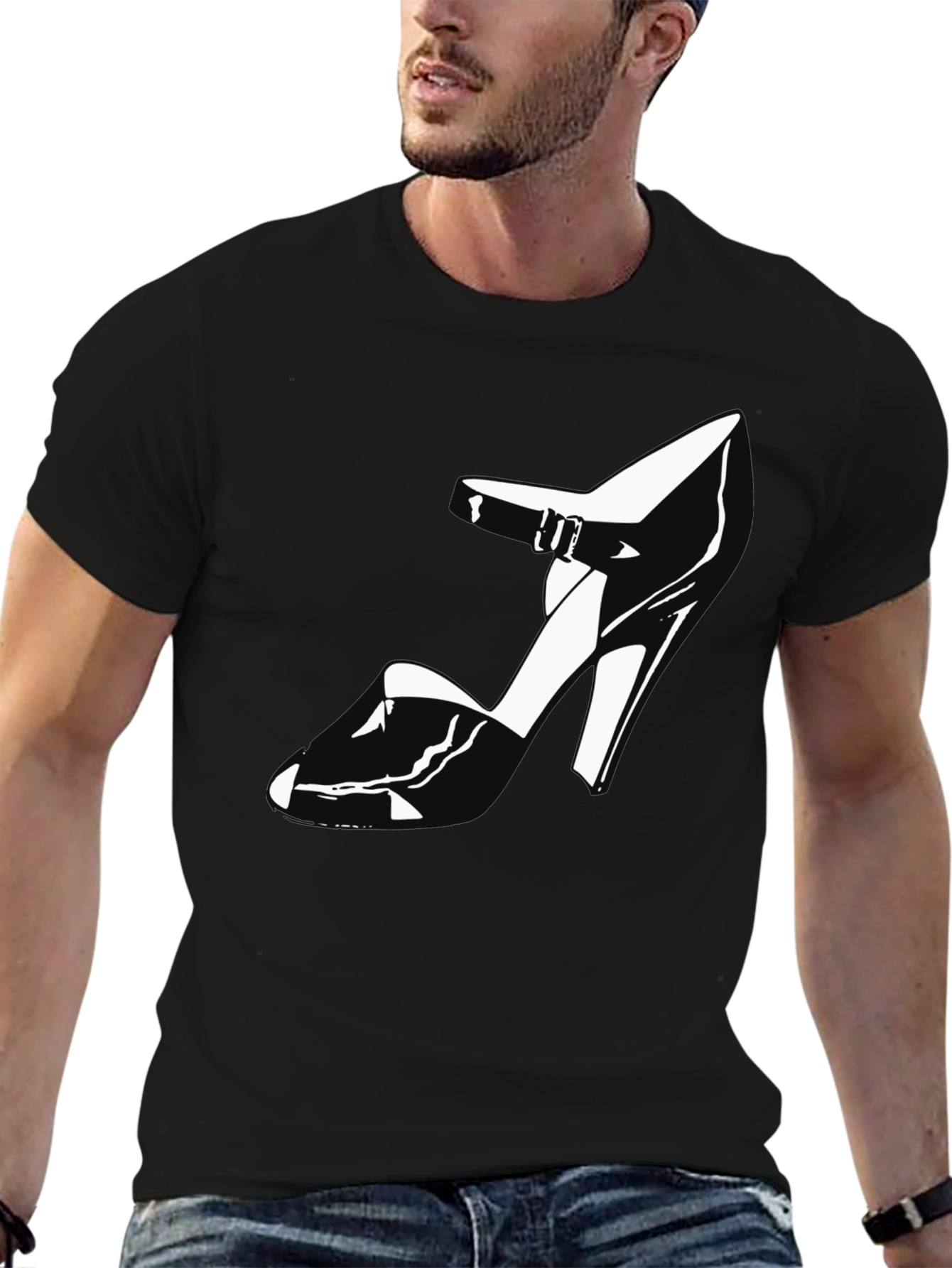 Black T-Shirt with High Heel Shoe Graphic