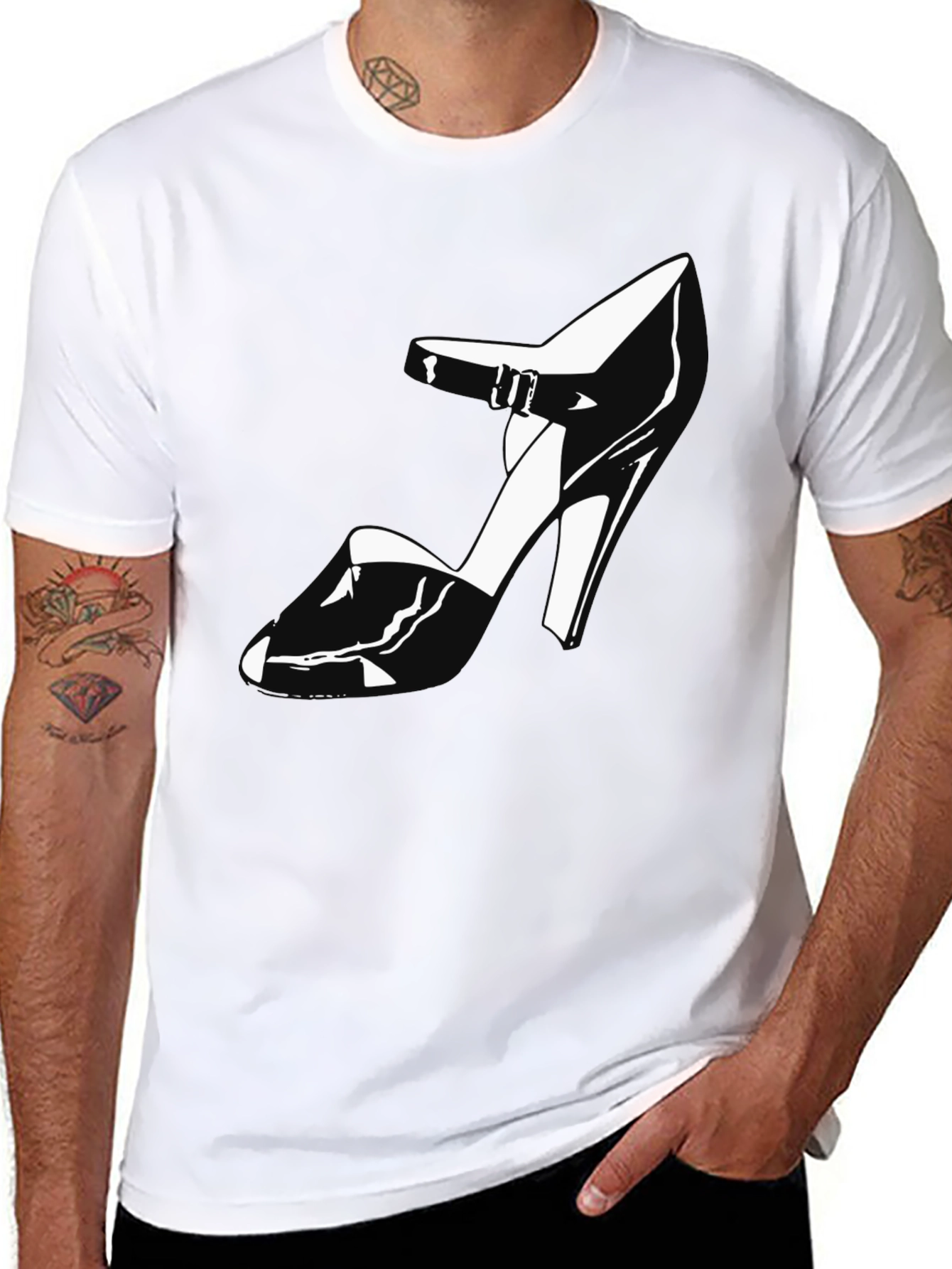Black T-Shirt with High Heel Shoe Graphic
