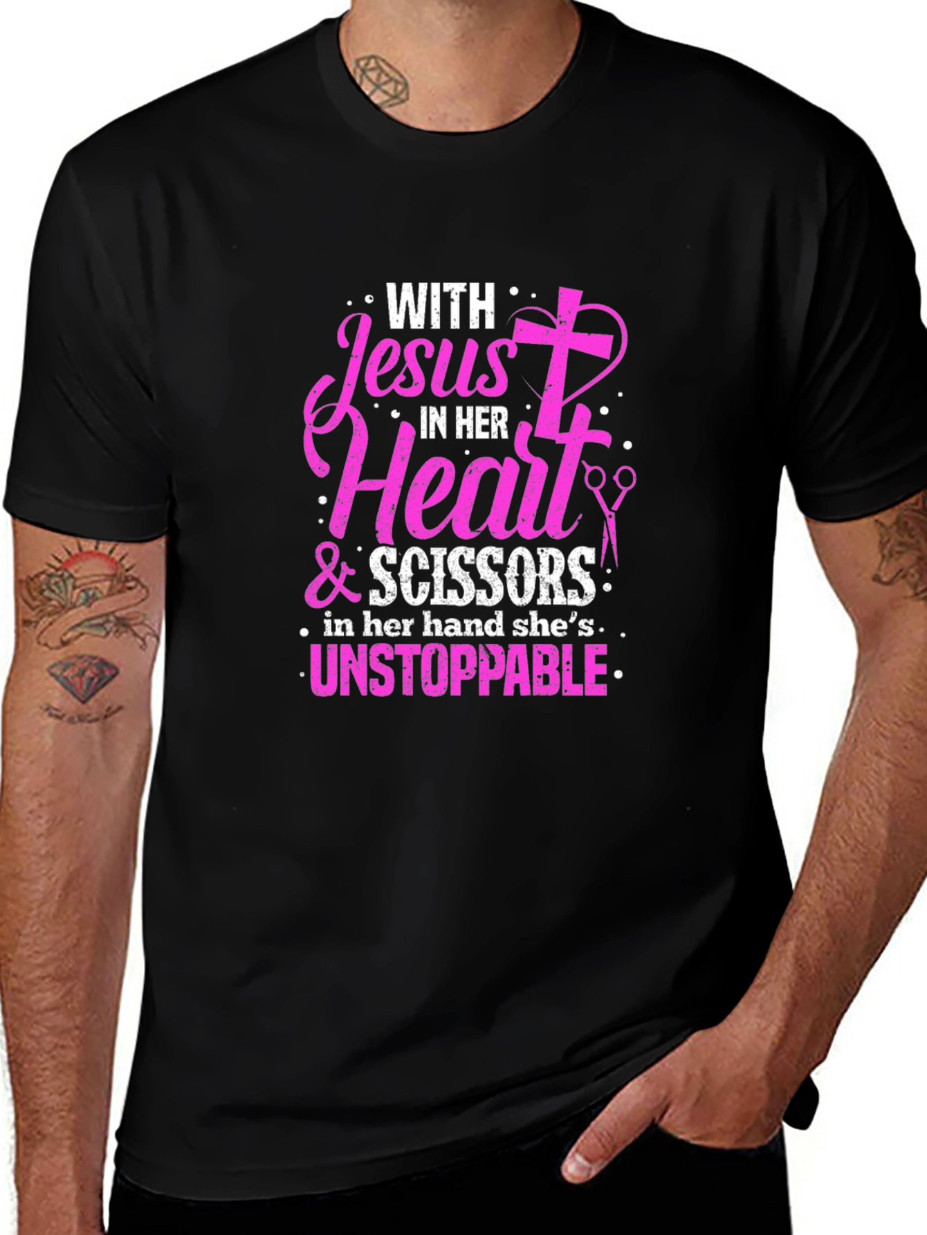 Jesus and Scissors Graphic T-Shirt