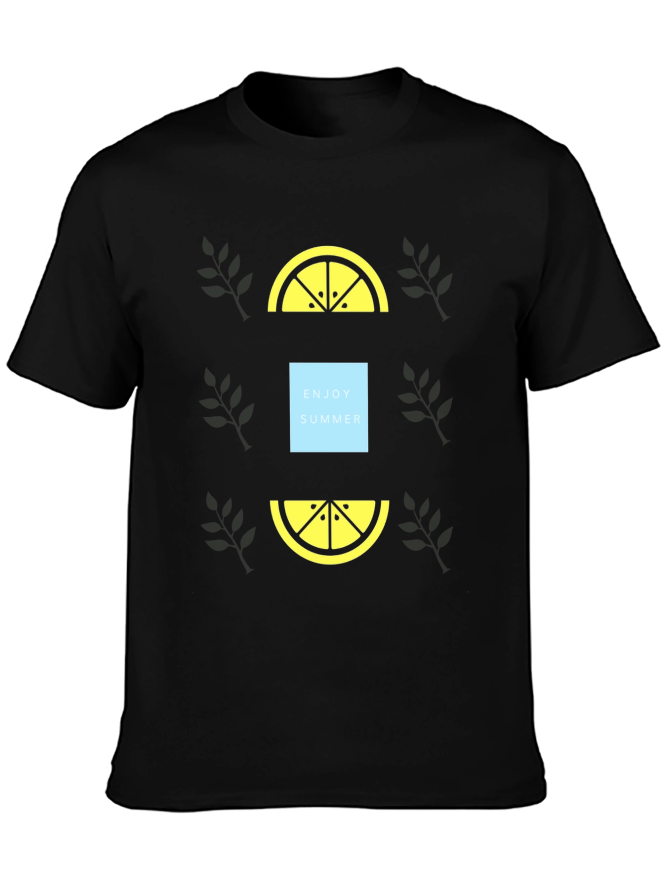 Enjoy Summer Black T-Shirt with Lemon Graphic