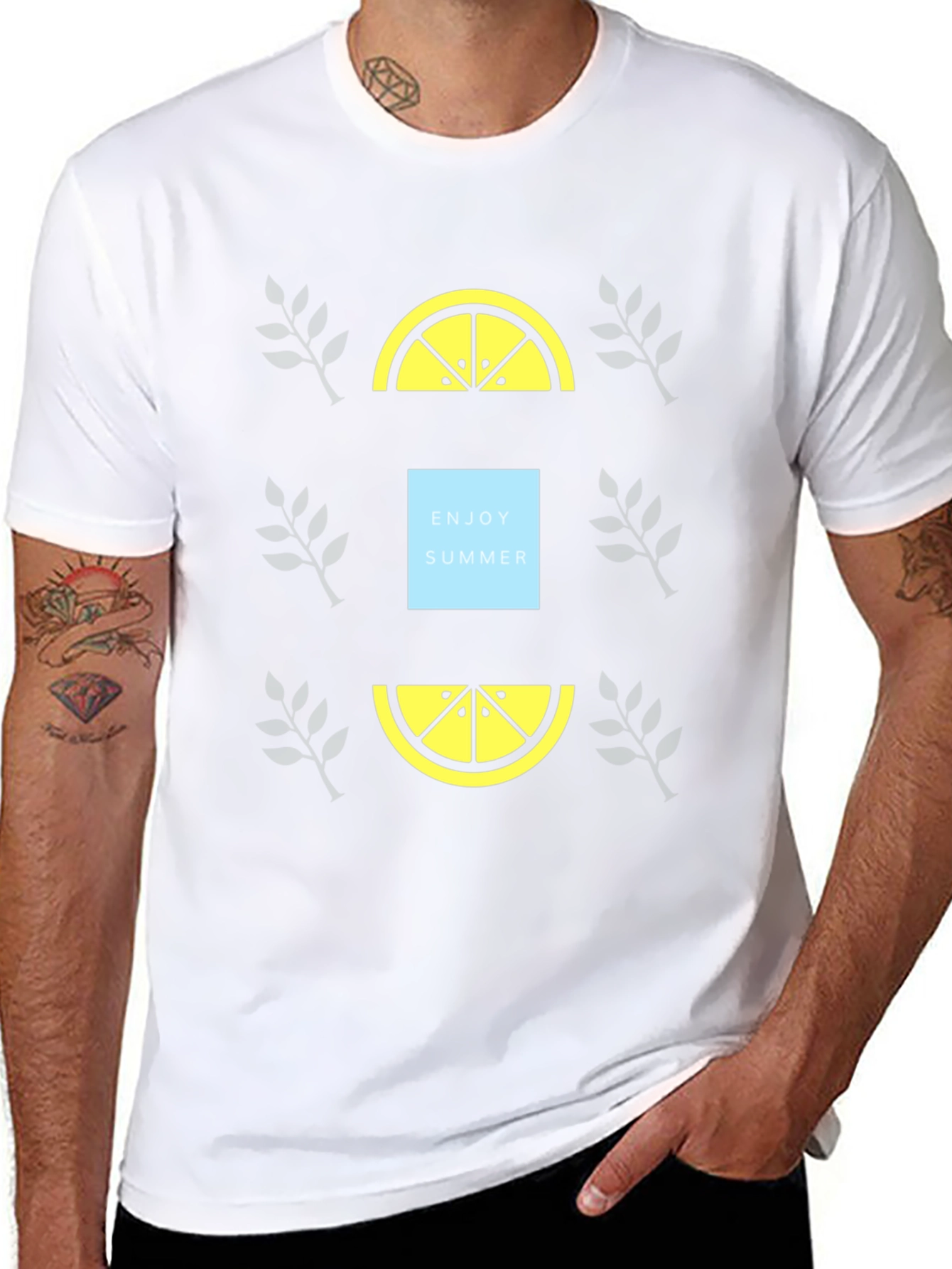 Enjoy Summer Black T-Shirt with Lemon Graphic