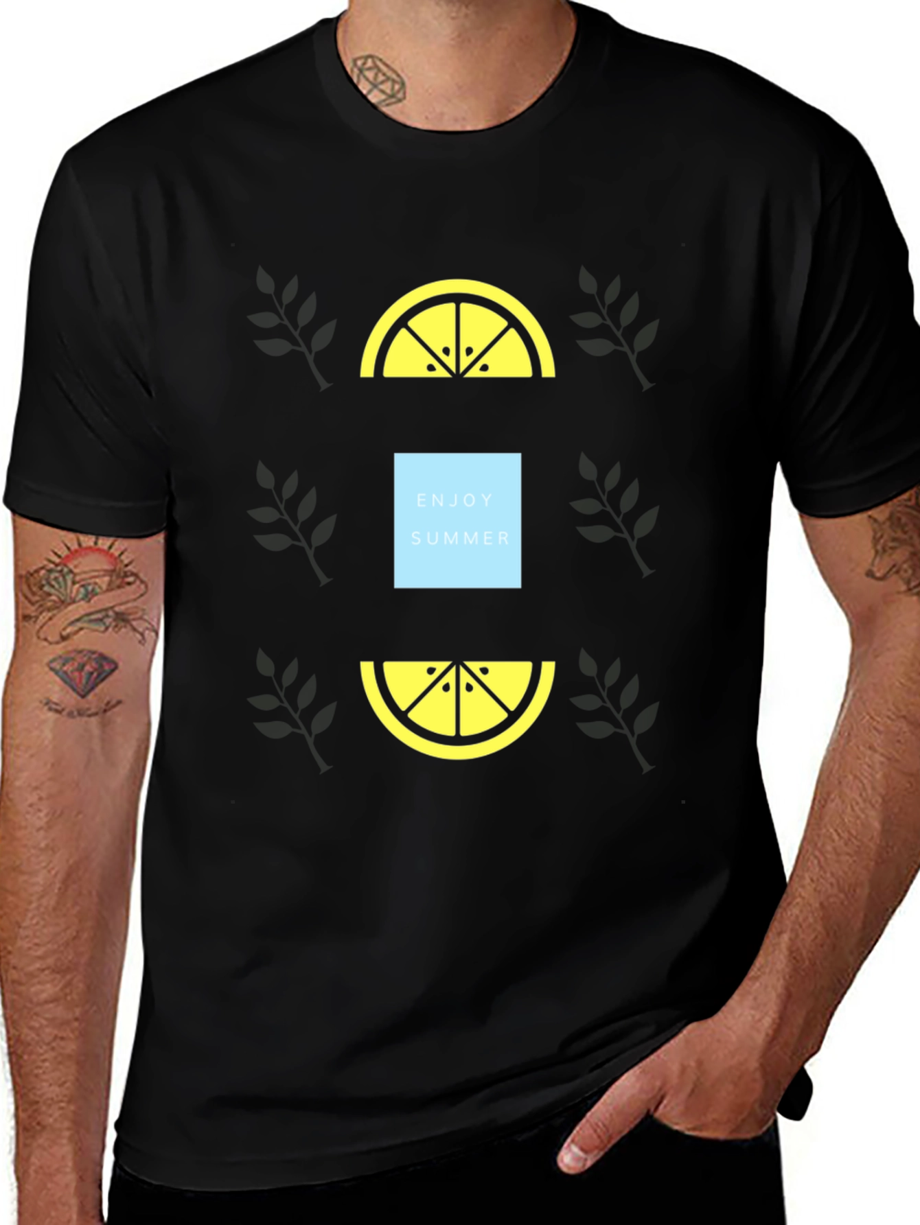 Enjoy Summer Black T-Shirt with Lemon Graphic