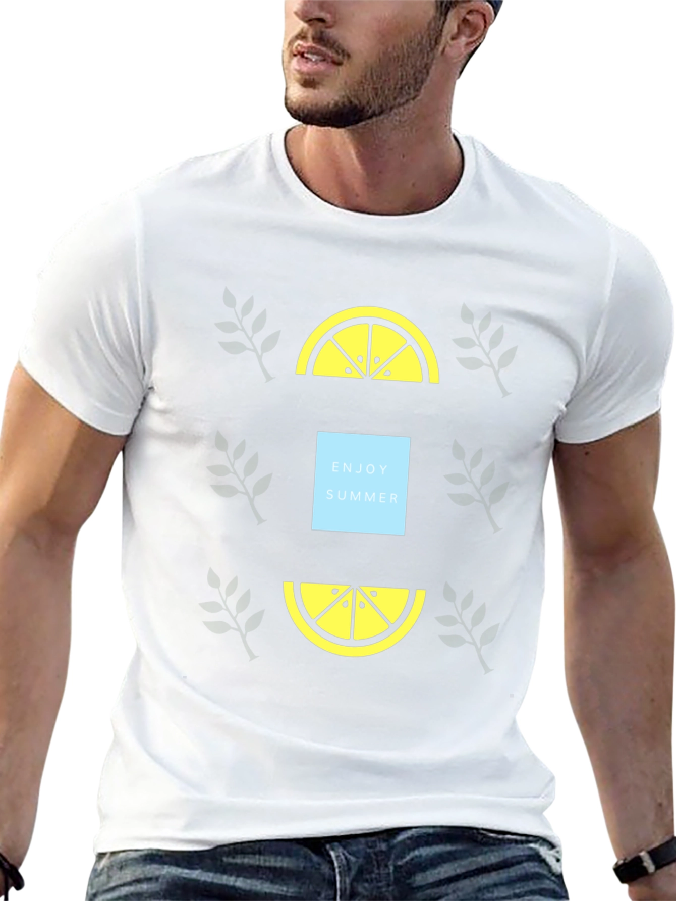 Enjoy Summer Black T-Shirt with Lemon Graphic