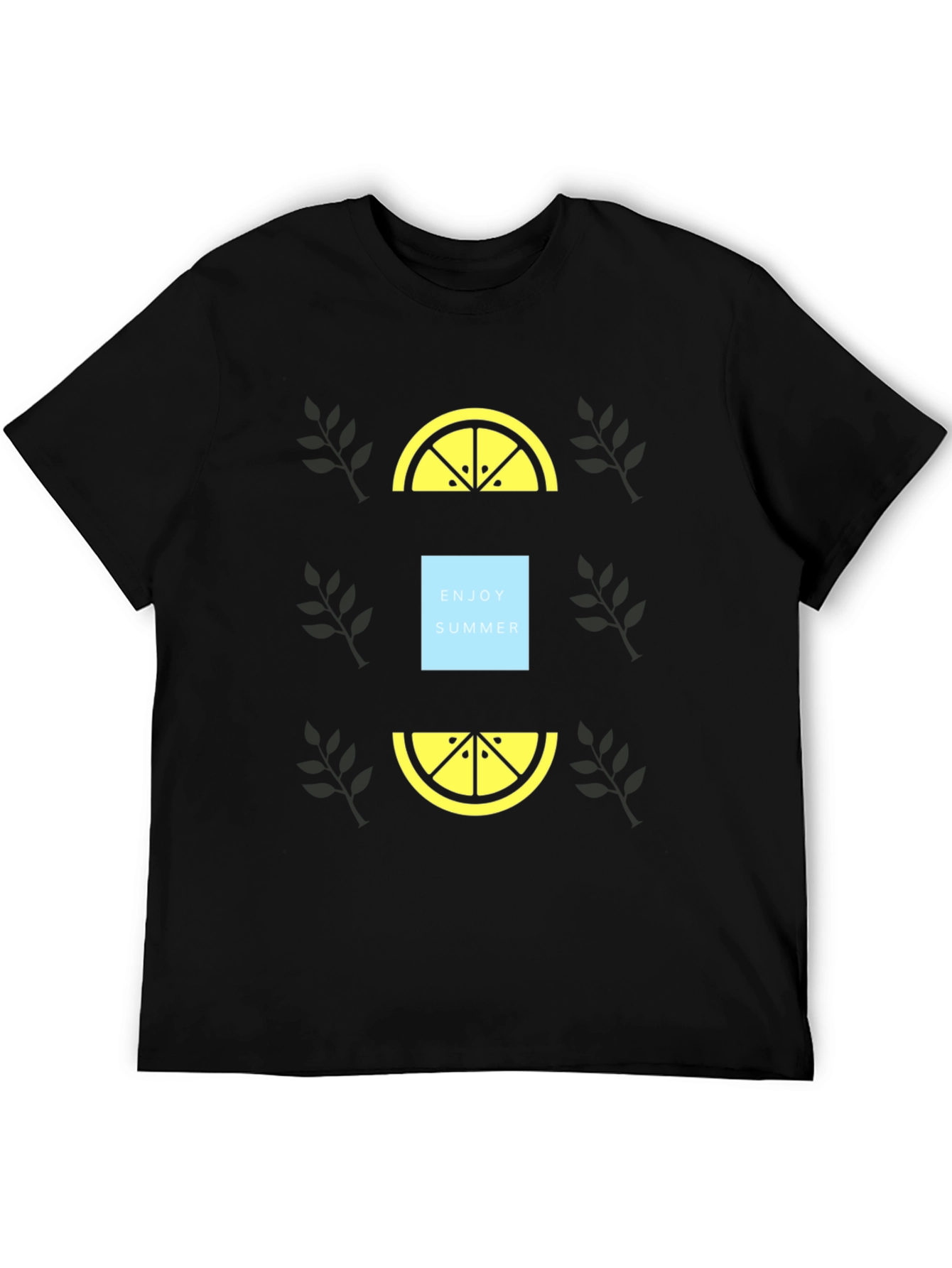 Enjoy Summer Black T-Shirt with Lemon Graphic