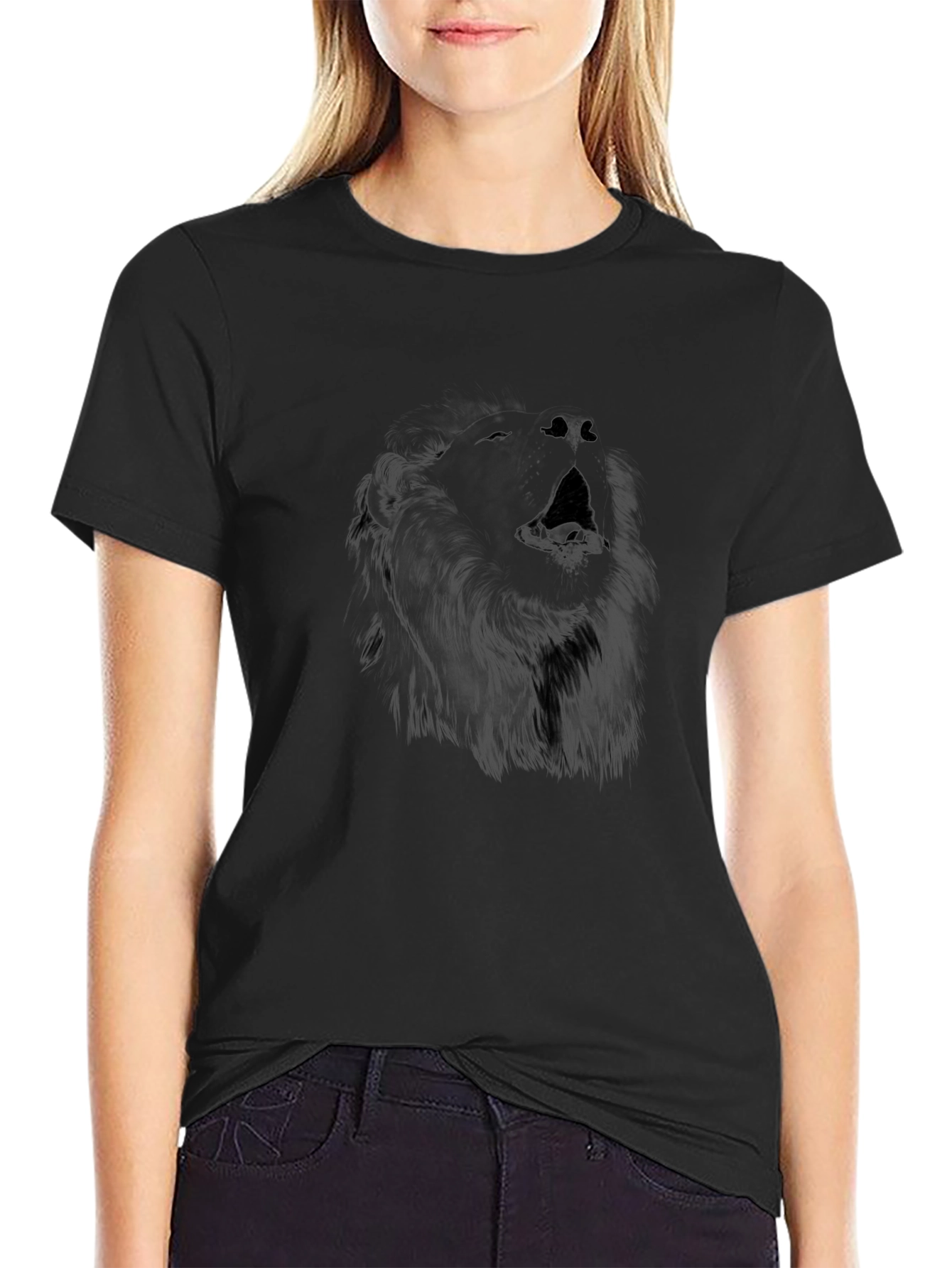 Mens Black T-Shirt with Wolf Graphic