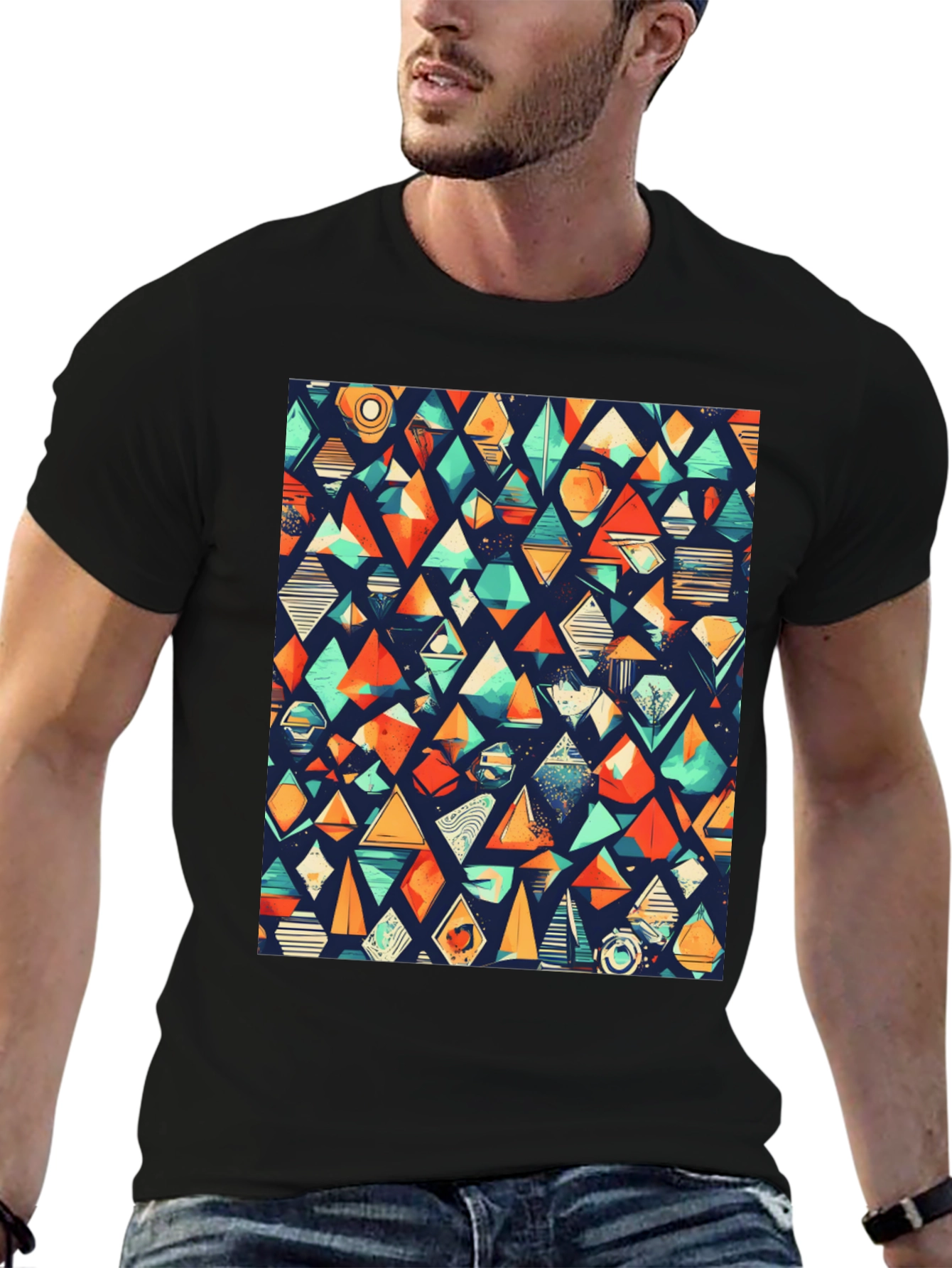 Geometric Pattern Black T-Shirt