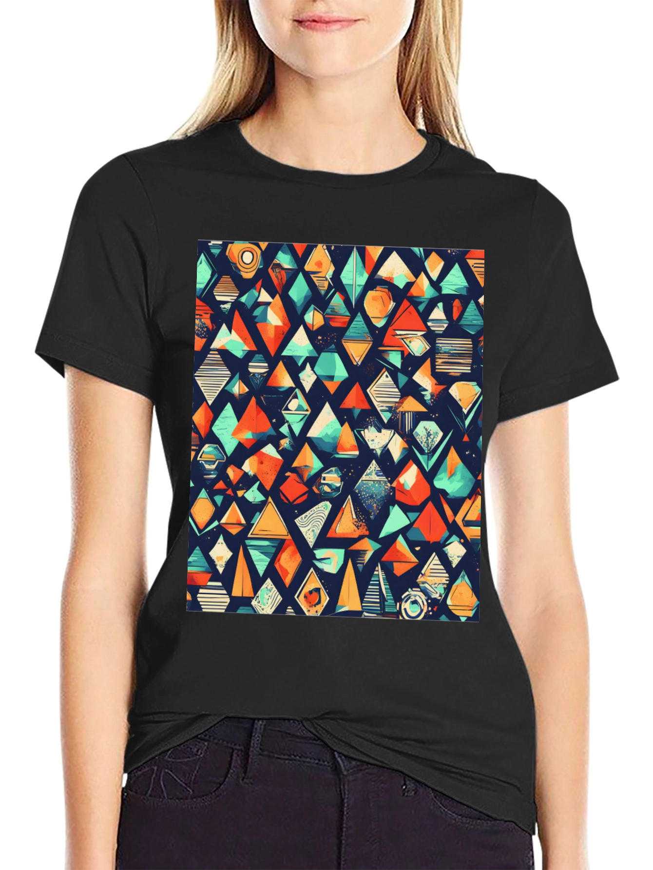 Geometric Pattern Black T-Shirt