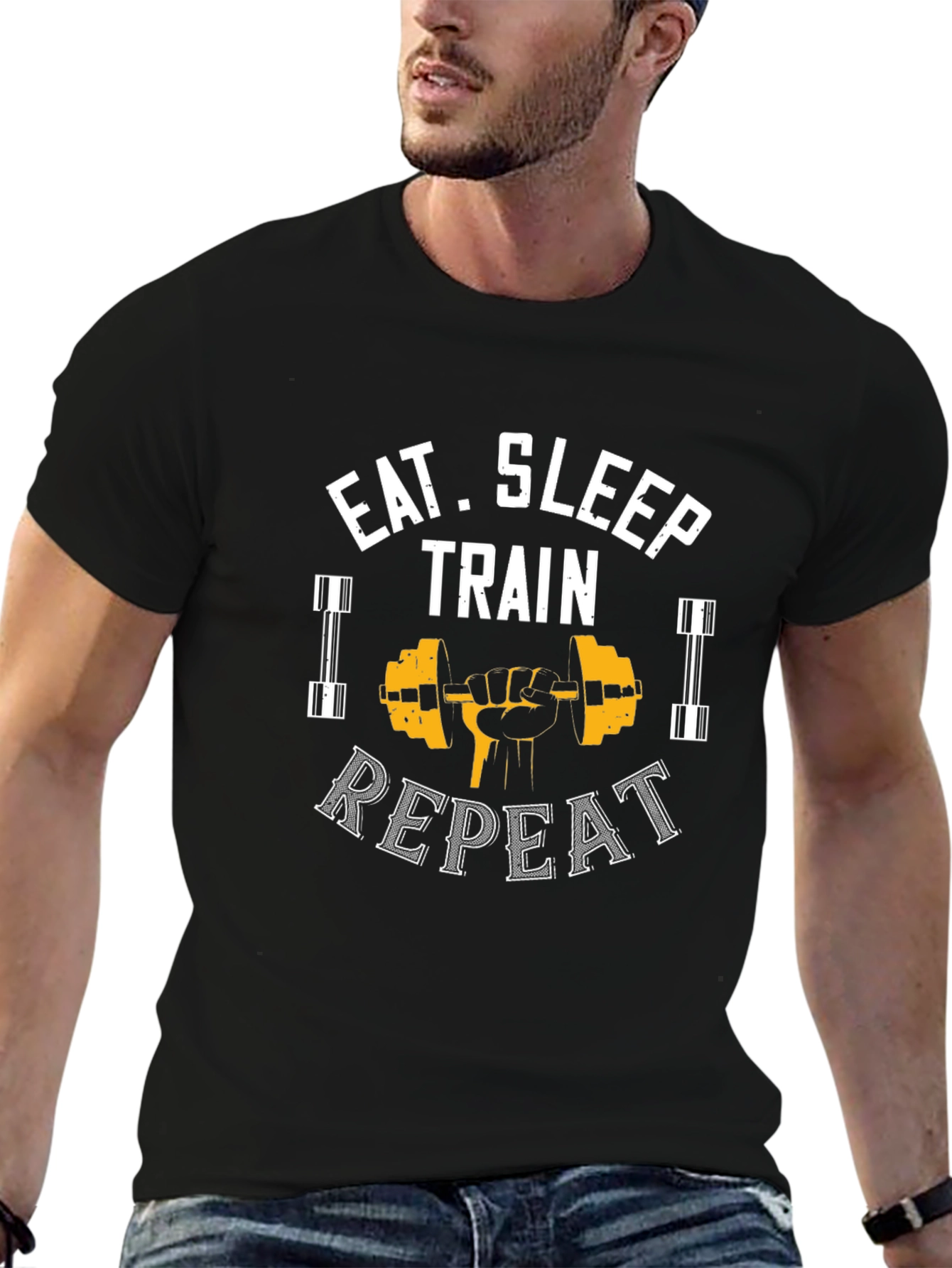 Eat Sleep Train Repeat Black Graphic Tee