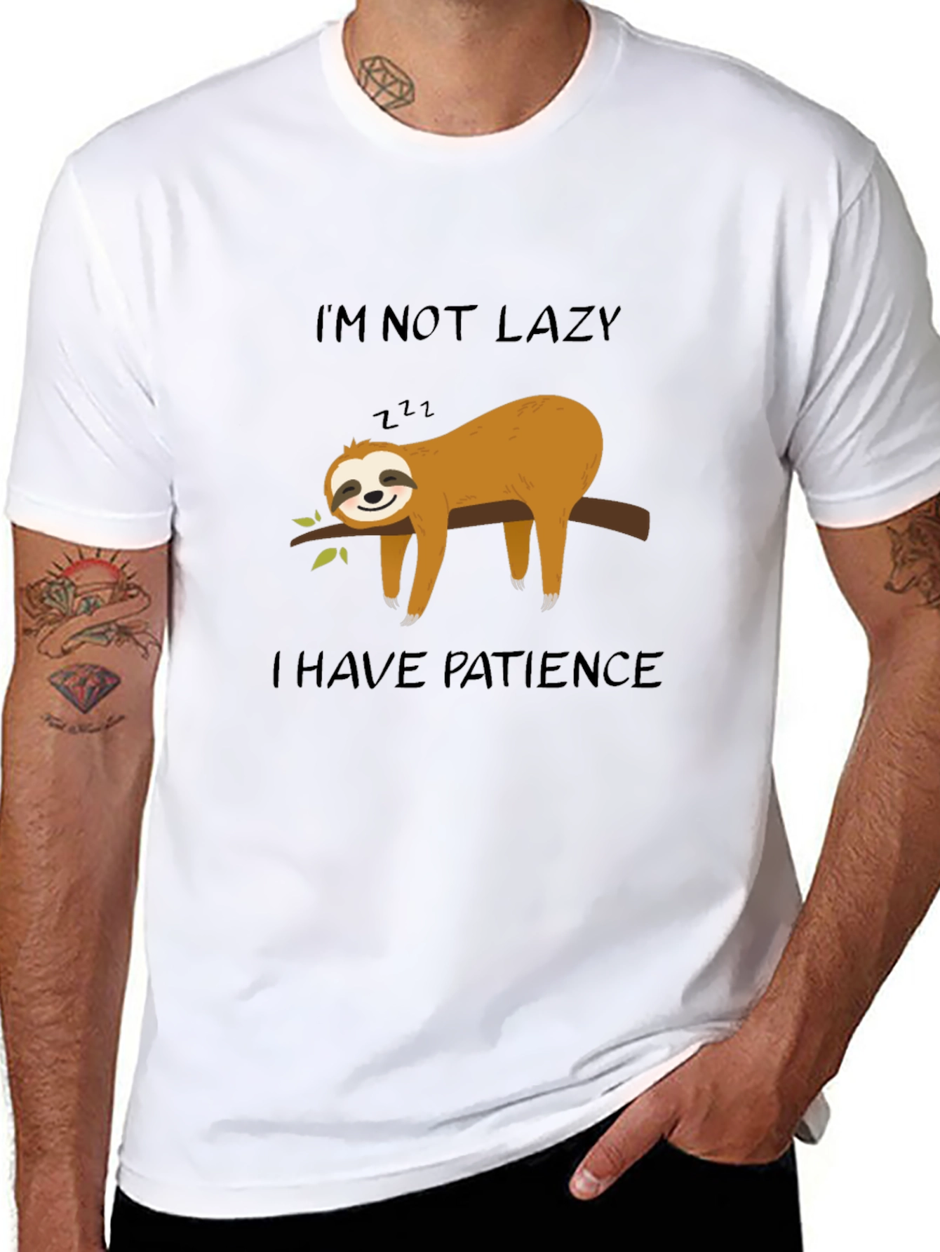 Lazy Sloth Patience Mens Black Tee