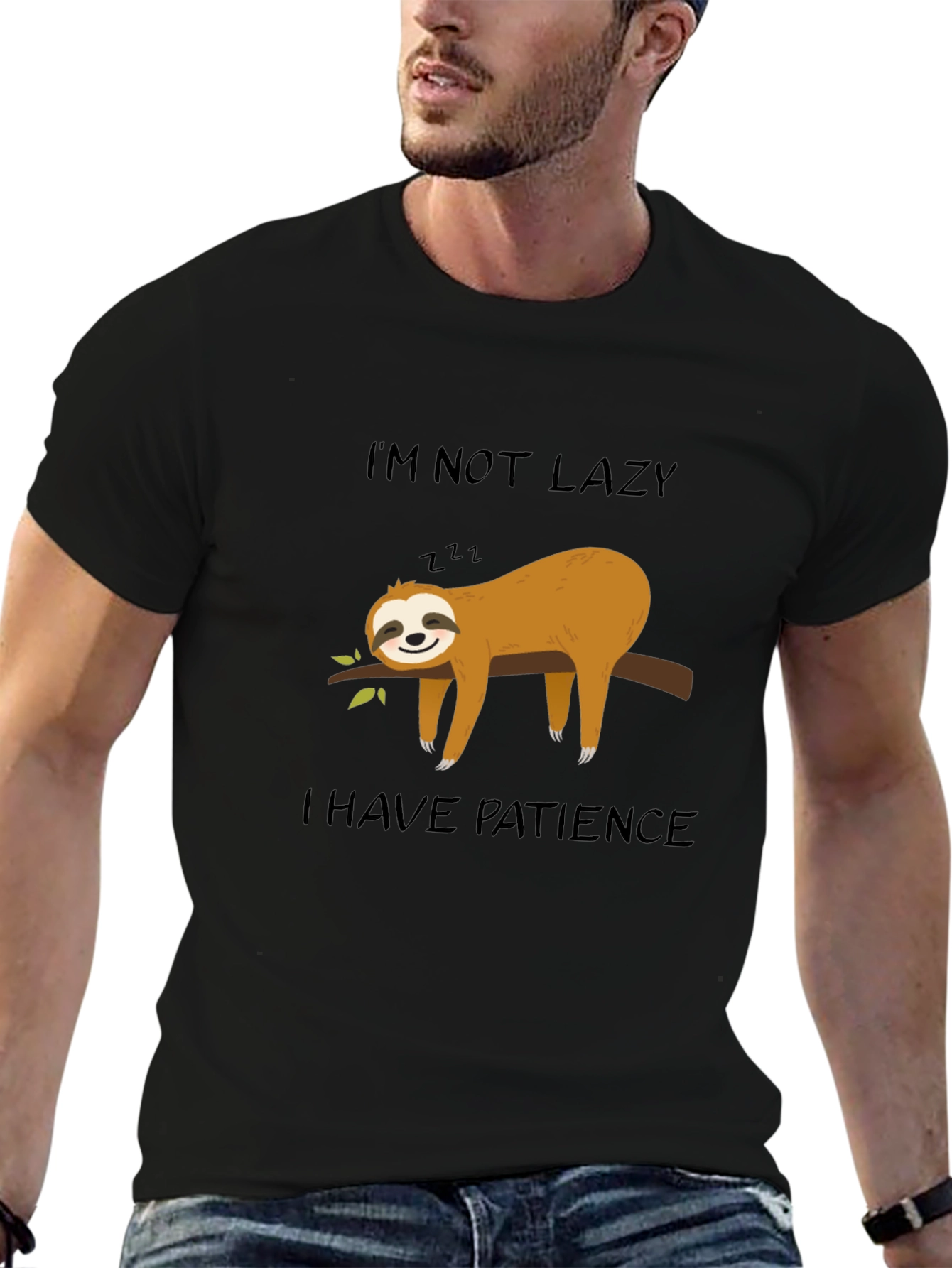 Lazy Sloth Patience Mens Black Tee