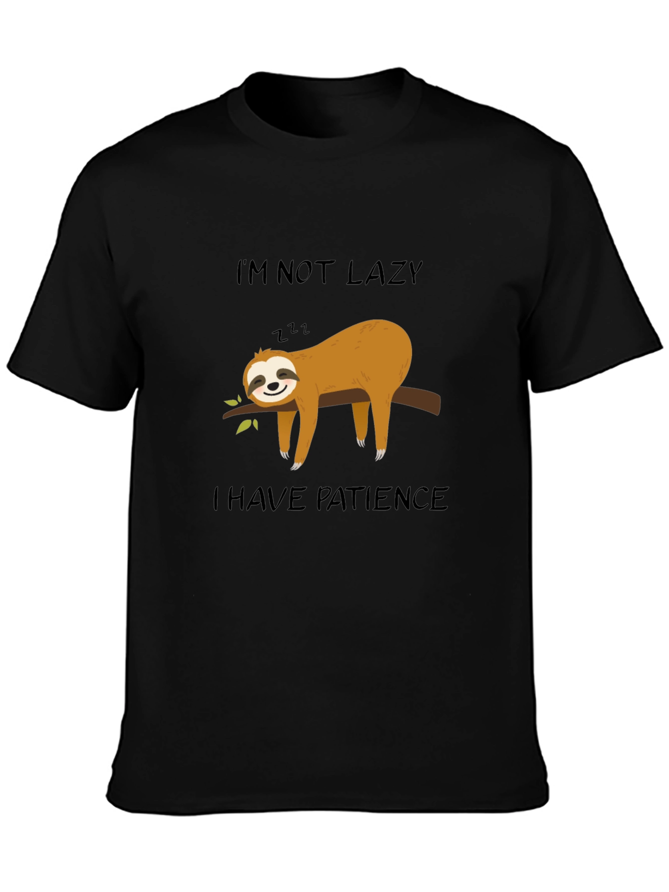 Lazy Sloth Patience Mens Black Tee