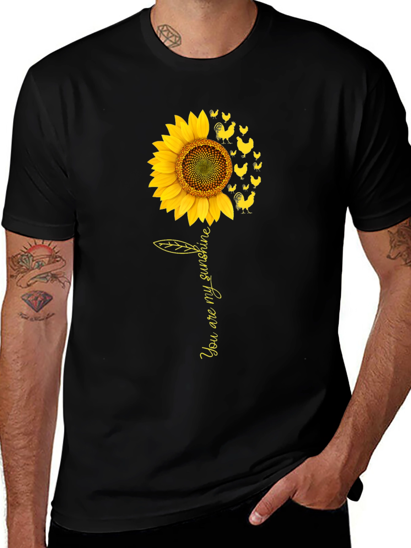 Sunflower Chicken Graphic Black T-Shirt