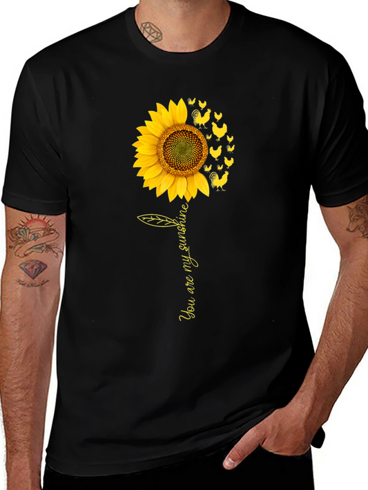 Sunflower Chicken Graphic Black T-Shirt