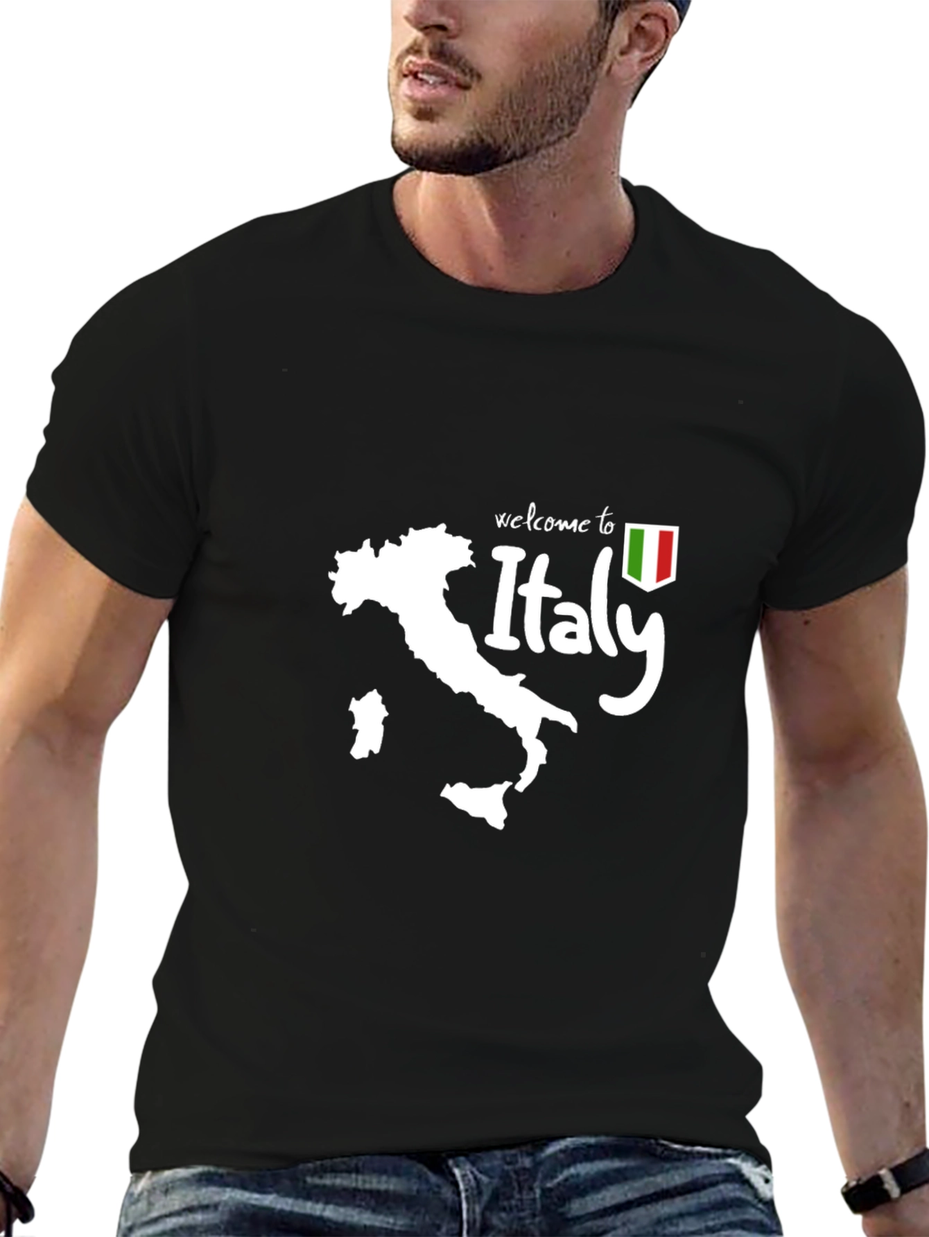 Welcome to Italy Map Black T-Shirt