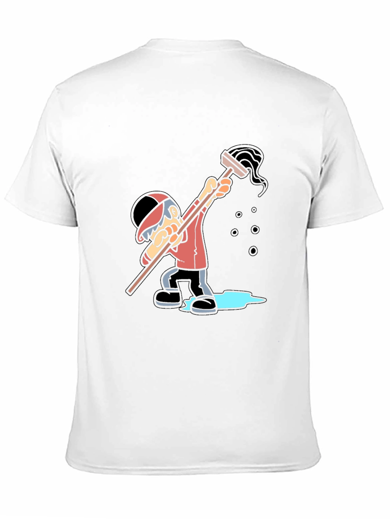 Cartoon Janitor Graphic T-Shirt - Black Cotton Blend