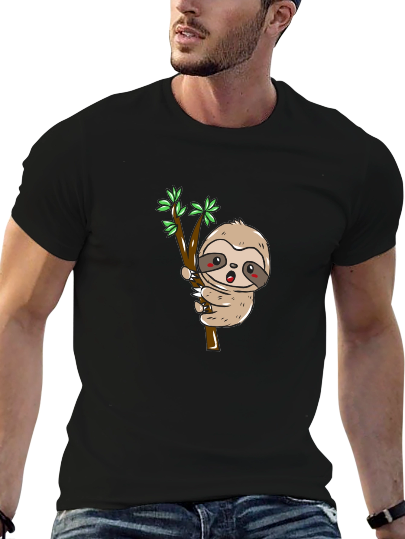 Sloth on Branch Graphic Tee - Black