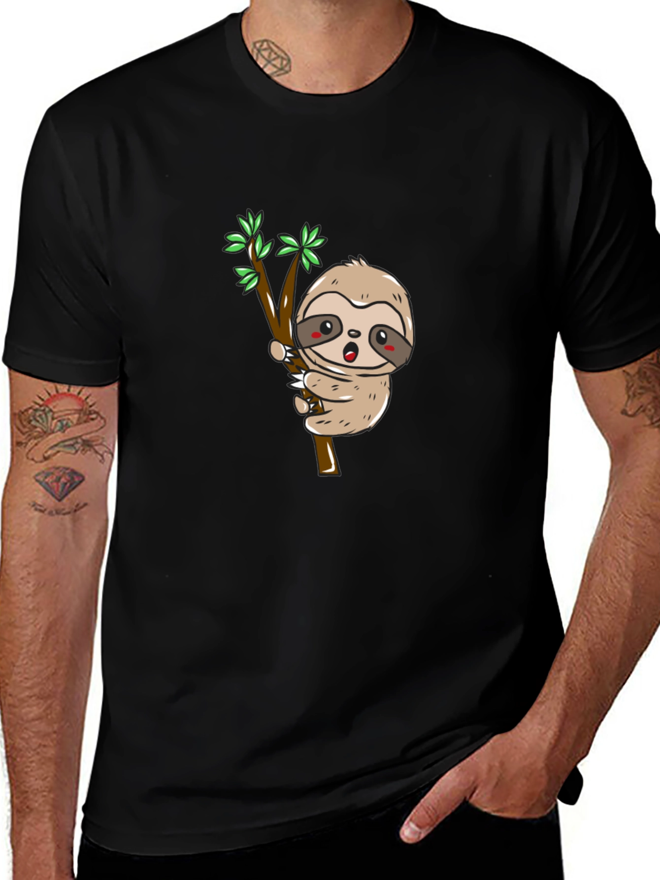 Sloth on Branch Graphic Tee - Black