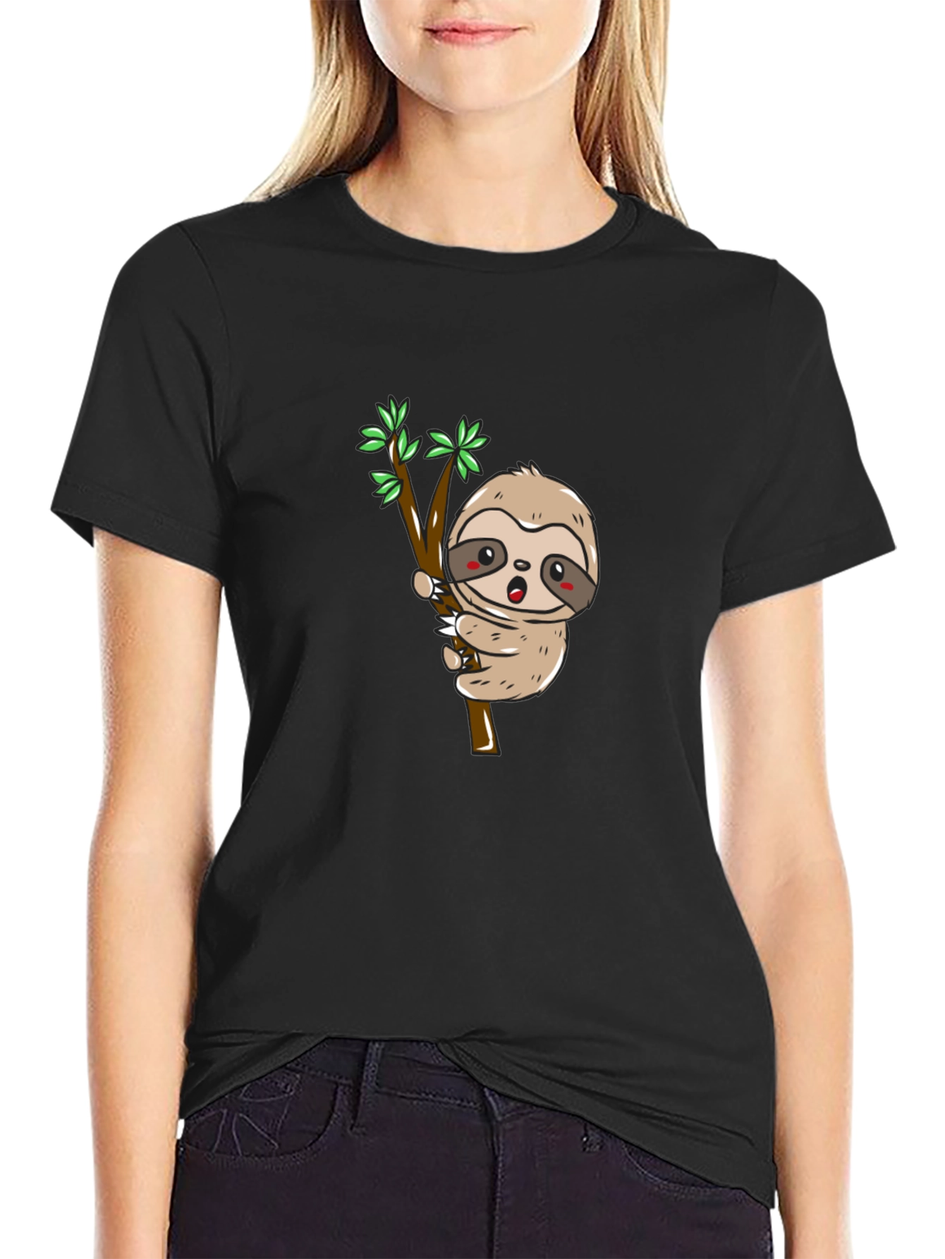 Sloth on Branch Graphic Tee - Black