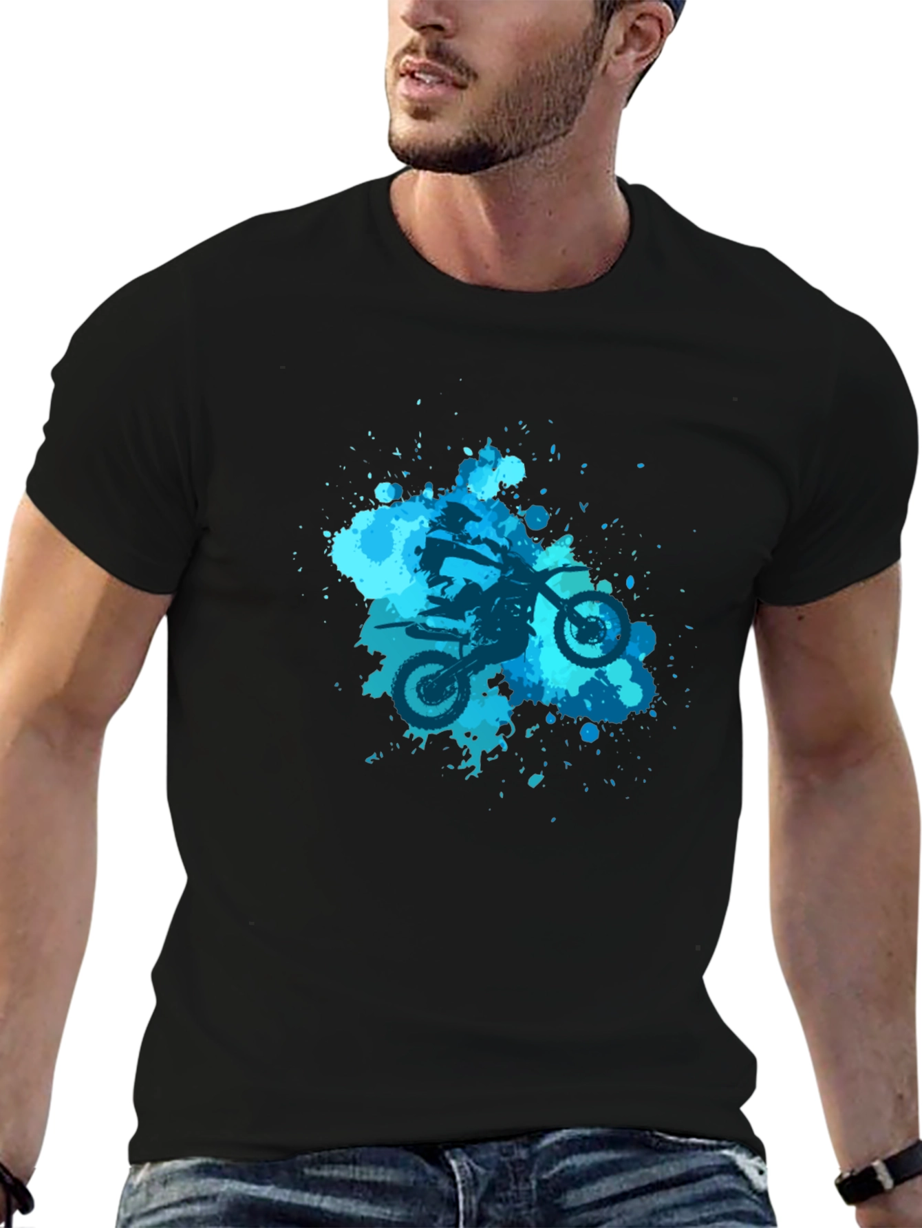 Motocross Splatter Graphic Tee - Black Cotton Shirt
