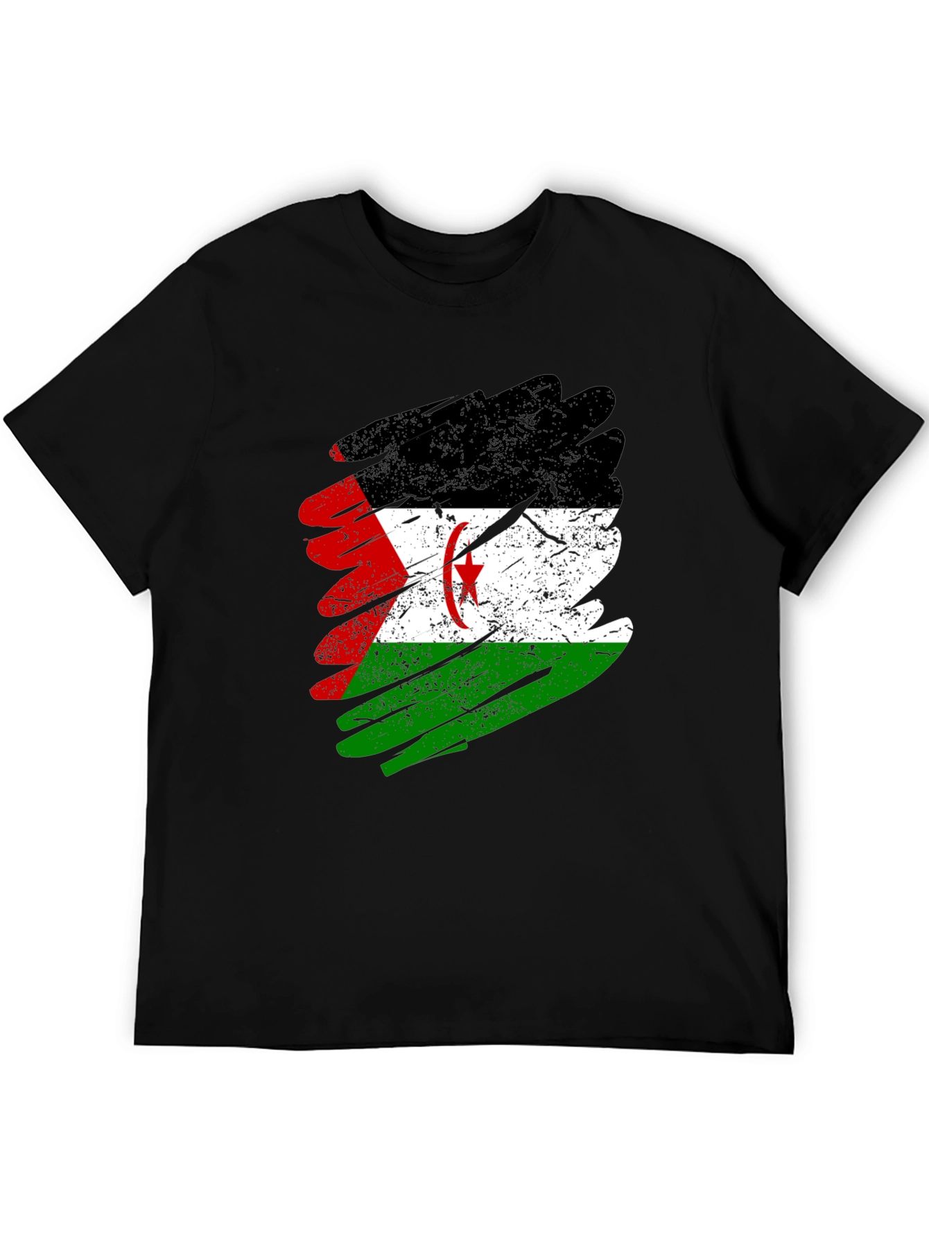 Western Sahara Flag Brush Stroke Mens Black T-Shirt