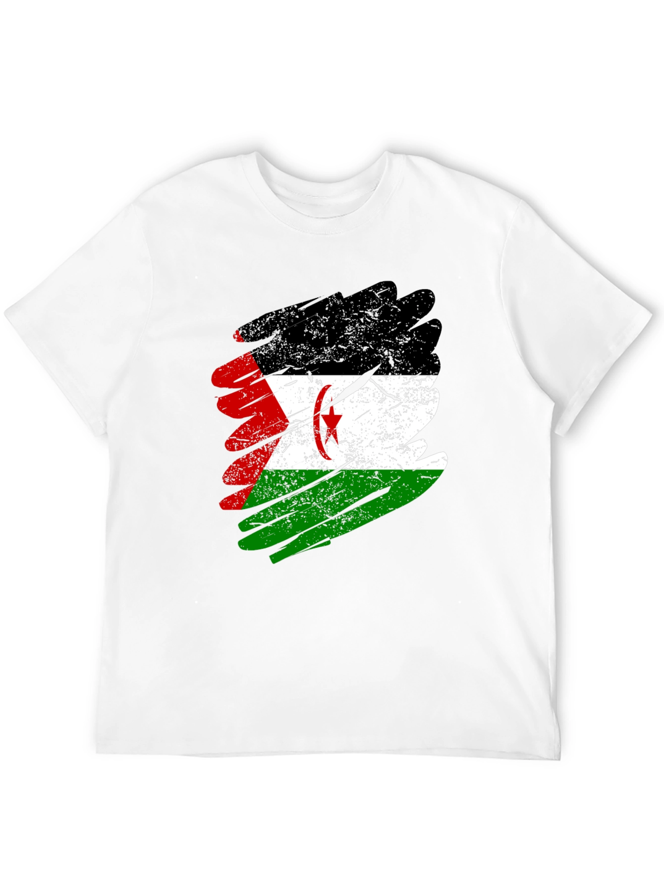 Western Sahara Flag Brush Stroke Mens Black T-Shirt